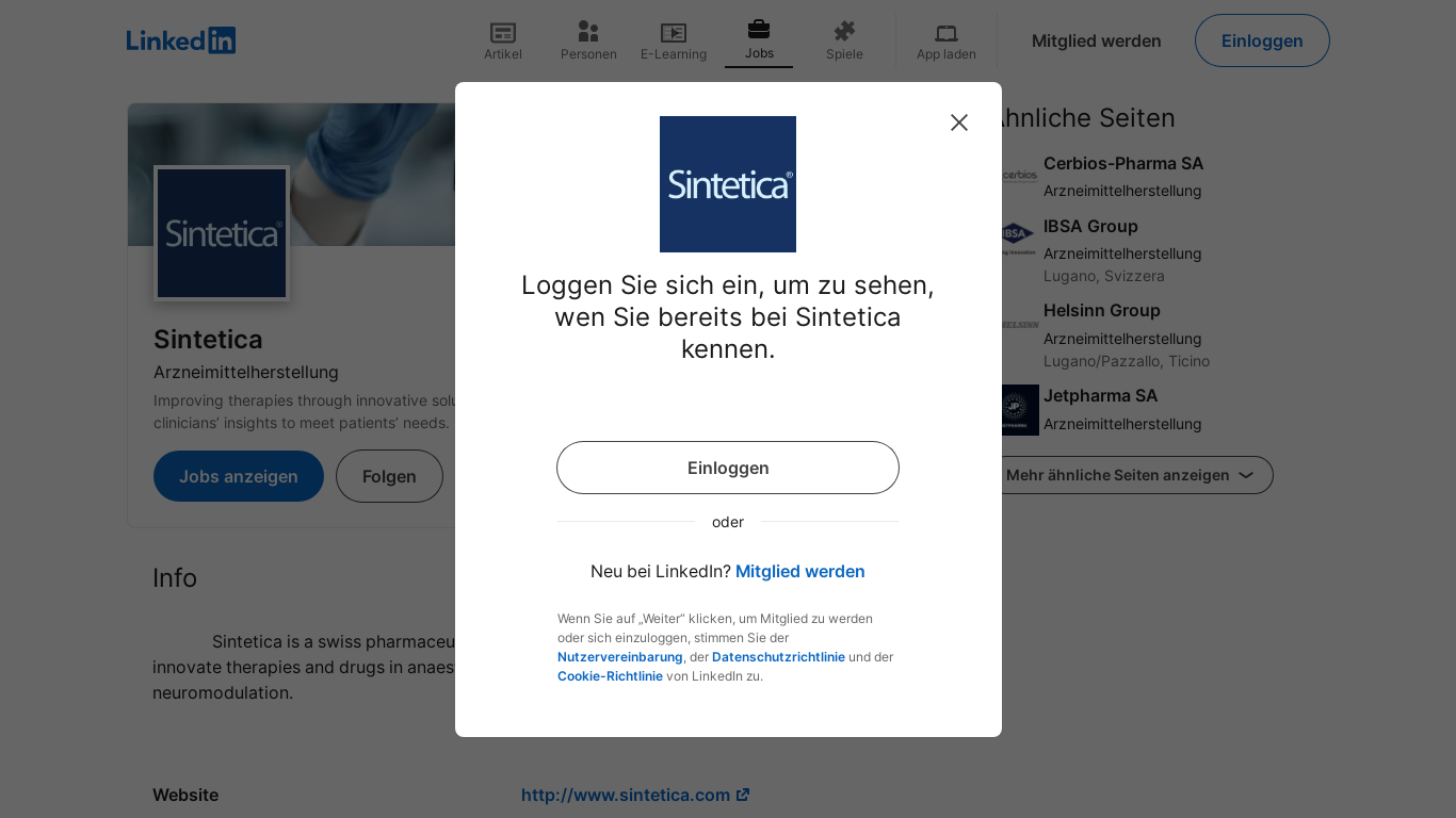 website screenshot of https://s0115.mjt.lu/lnk/AVcAAGuSY3kAAc52sn4AA6MH8b0AAYKHT0oAno9zACX1tABoHcEwrzKFZ3fXTT69-uzy-R8DTAAjZfk/1/G5FduzYwTQLA4tCiLkGkBA/aHR0cHM6Ly9jaC5saW5rZWRpbi5jb20vY29tcGFueS9zaW50ZXRpY2Etc2E