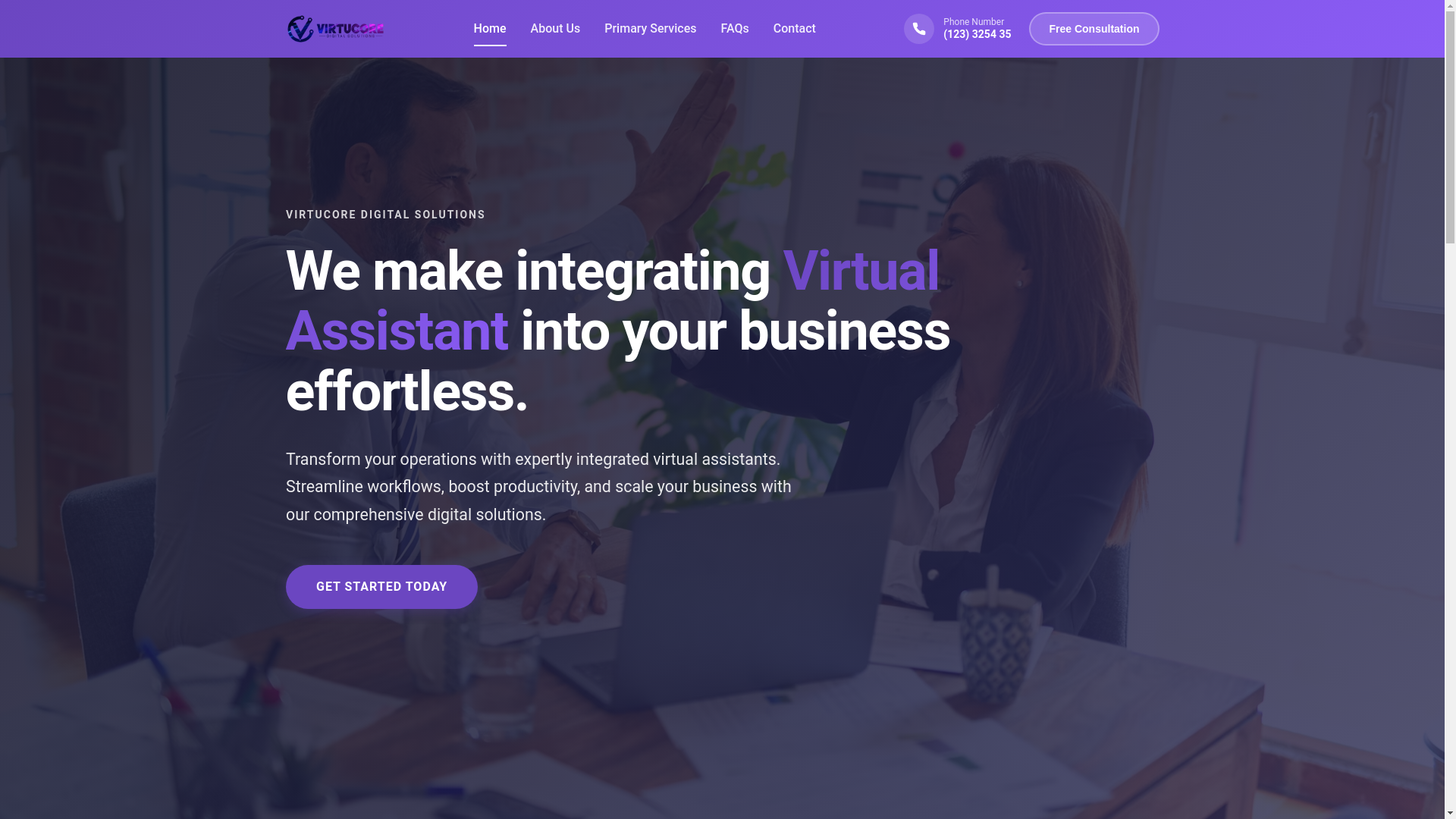 website screenshot of https://virtucoreoutsourcing.com/