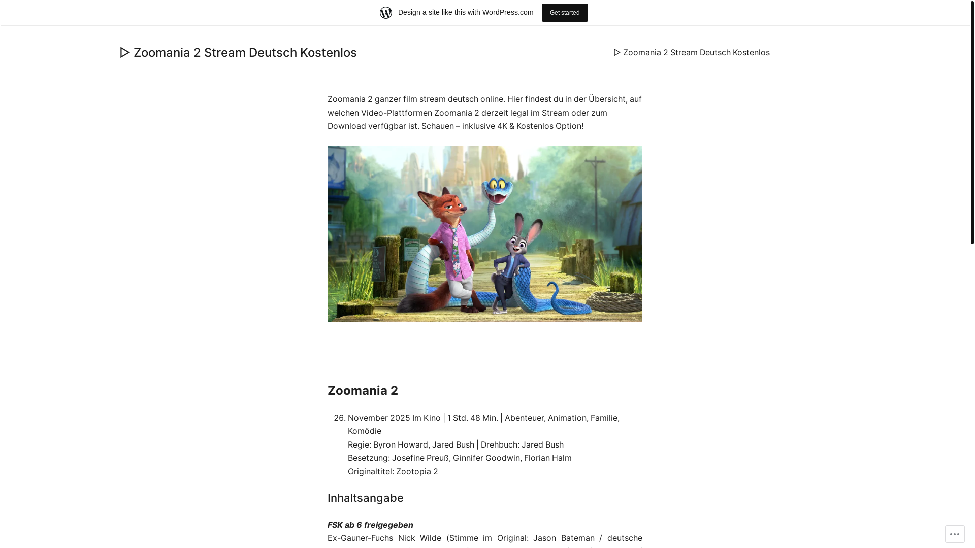 website screenshot of https://zoomania2stream.wordpress.com/