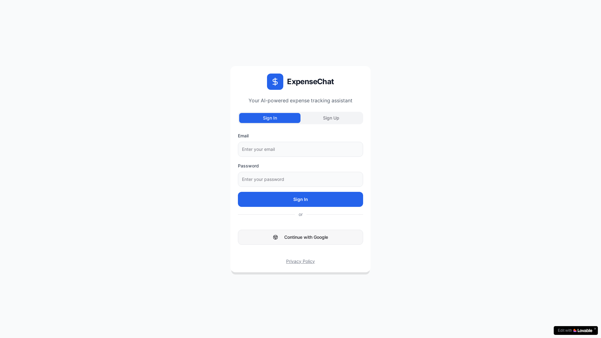 website screenshot of https://aiexpensechat.app/