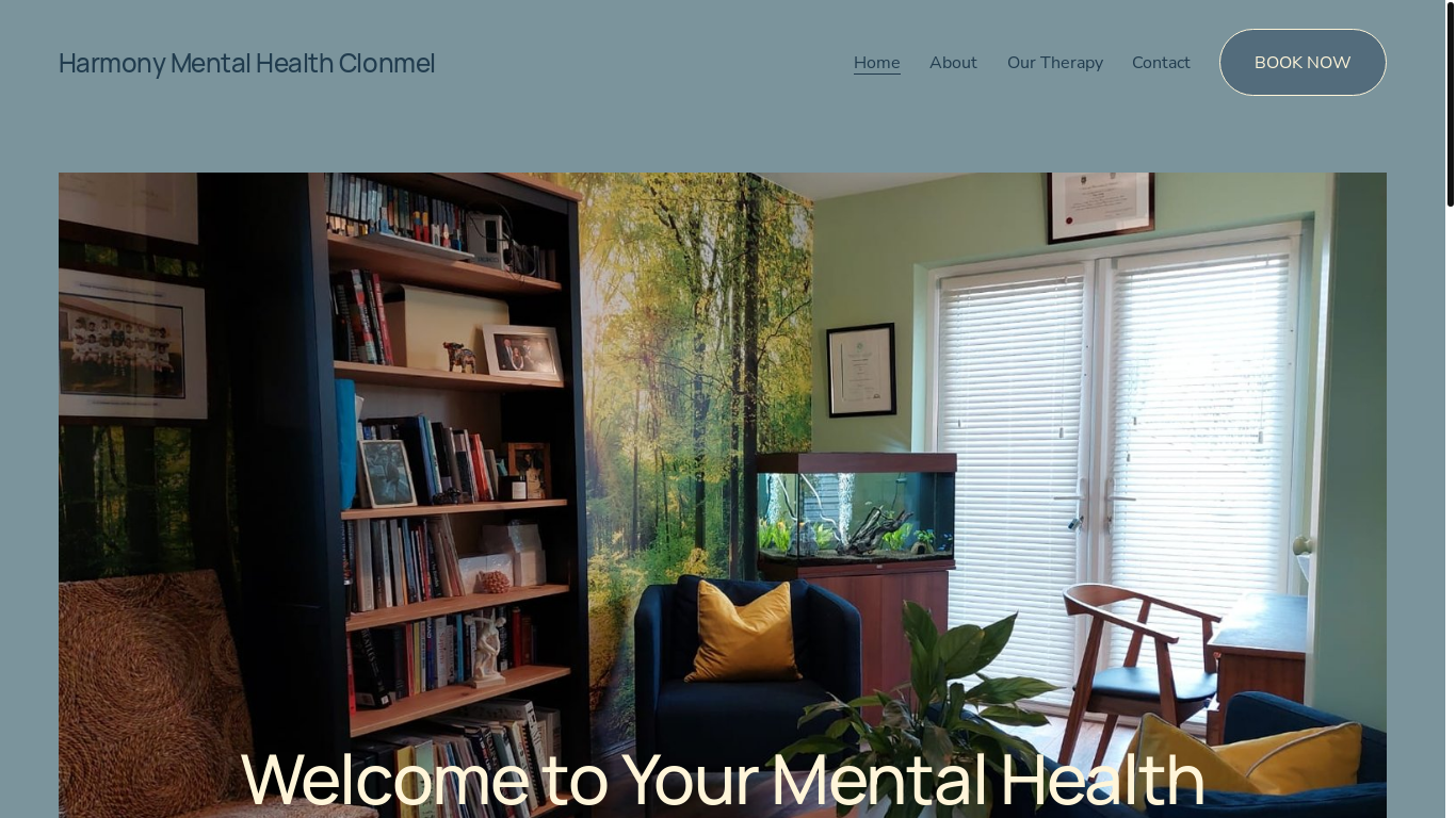 website screenshot of https://harmonymentalhealthclonmel.com/