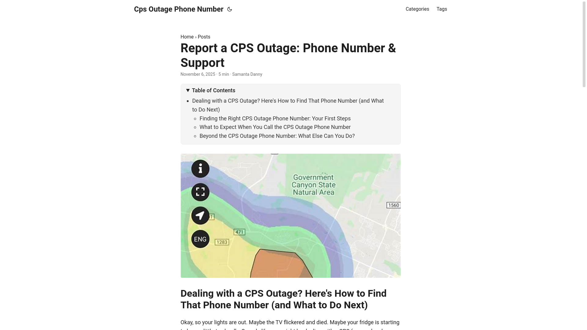 website screenshot of https://cps-outage-phone-number.pages.dev/