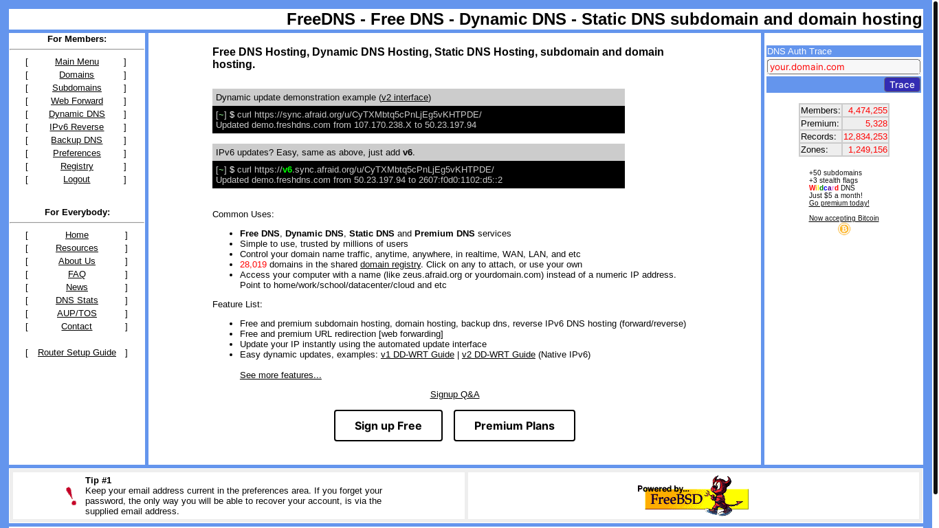 website screenshot of https://freedns.afraid.org/