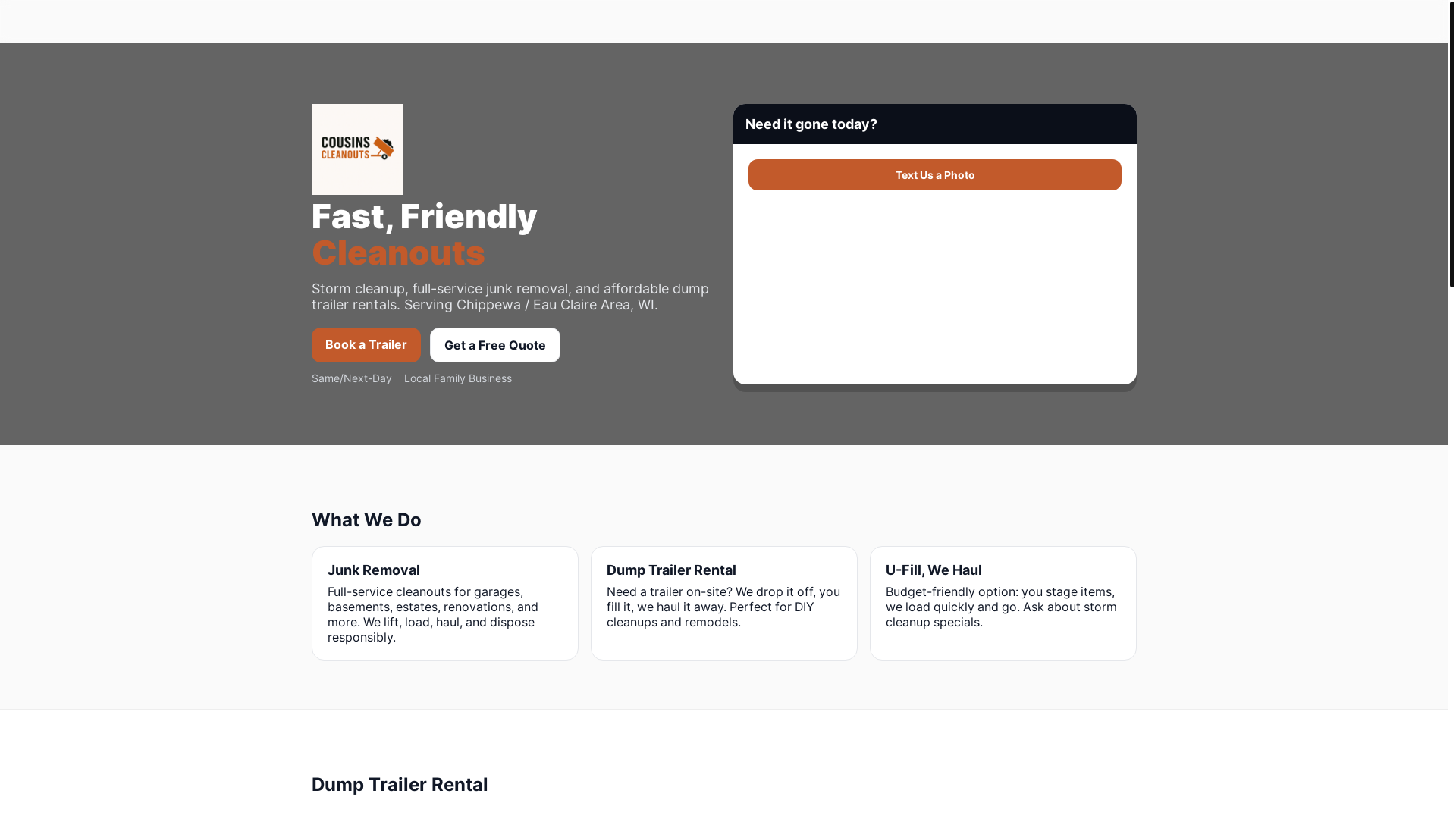 website screenshot of https://cousins-cleanouts.com/