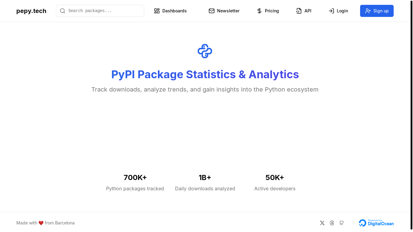 website screenshot of https://pepy.tech/