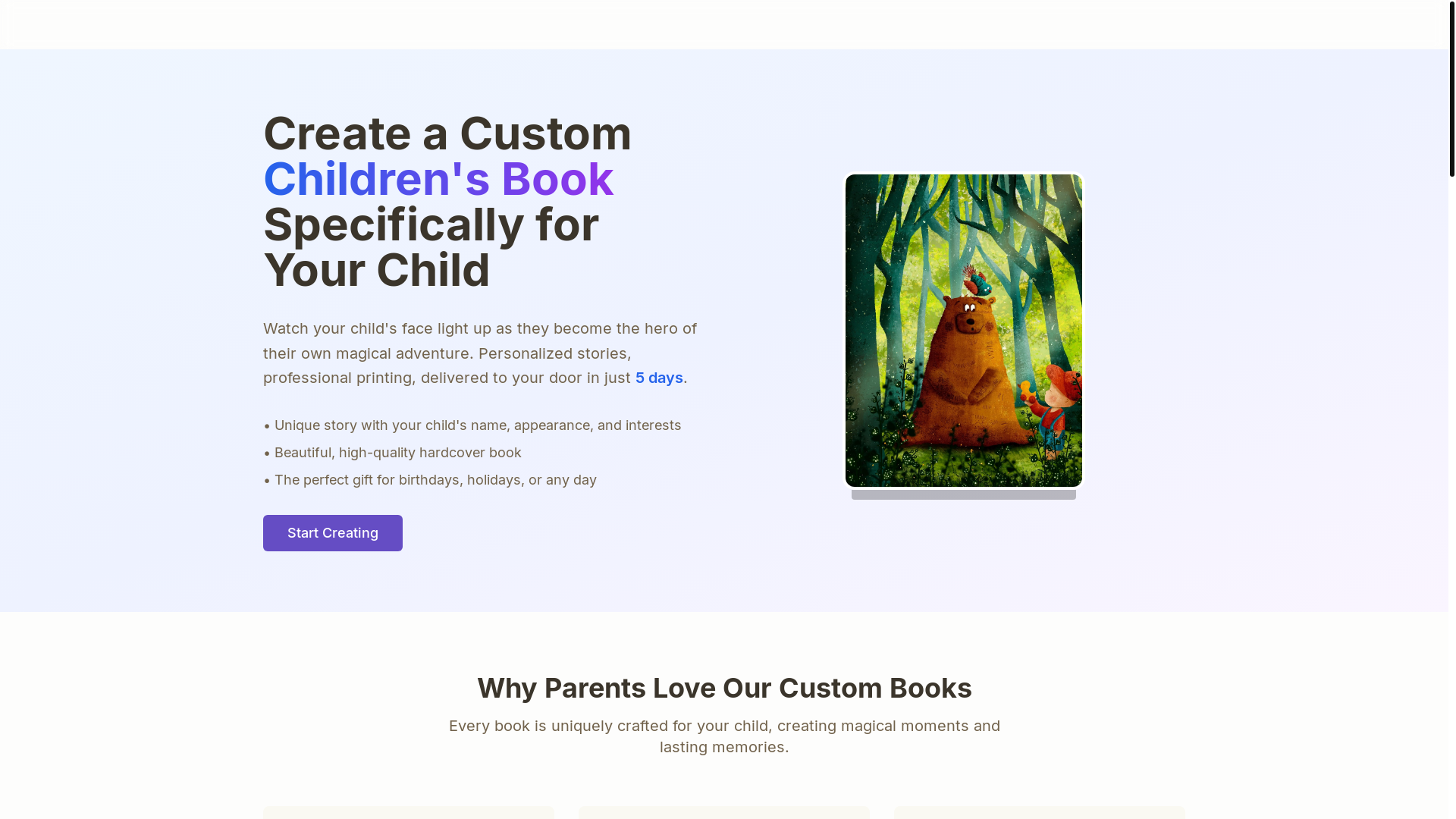 website screenshot of https://createachildsbook.com/