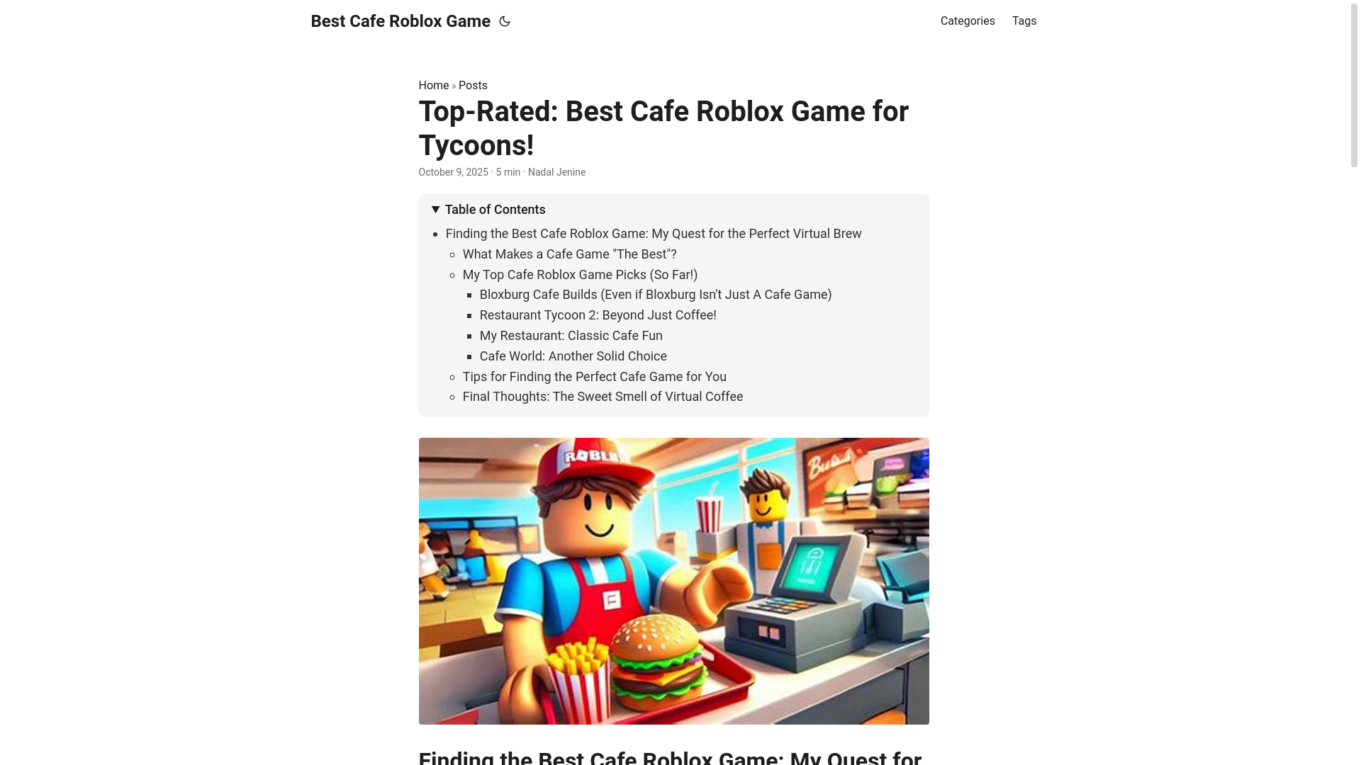 website screenshot of https://best-cafe-roblox-game.pages.dev/
