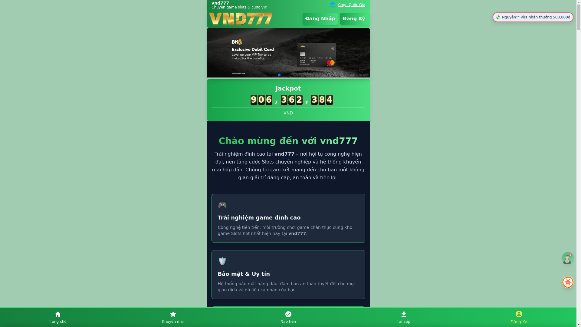 website screenshot of https://vnd777bet.com/