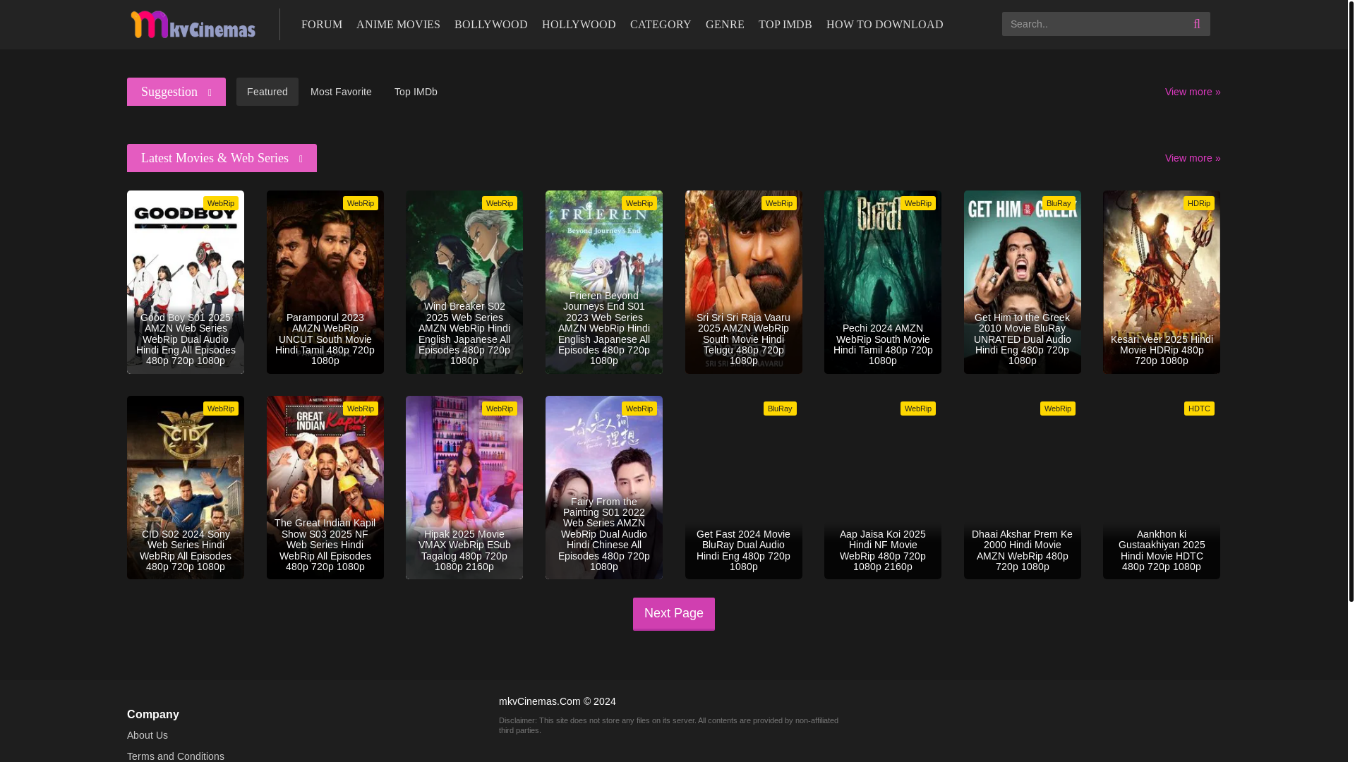 website screenshot of https://mkvcinemas.kiwi/