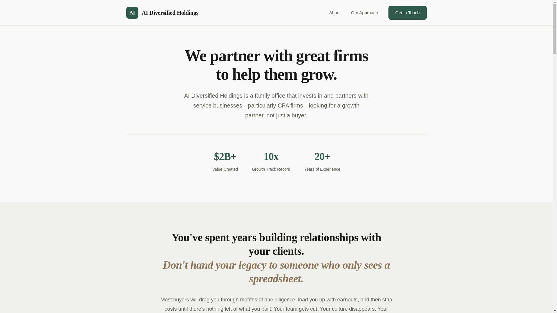 website screenshot of https://ai-diversified-holdings.pages.dev/