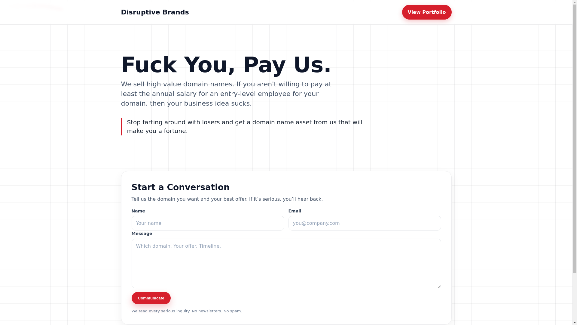 website screenshot of https://disruptivebrands.com