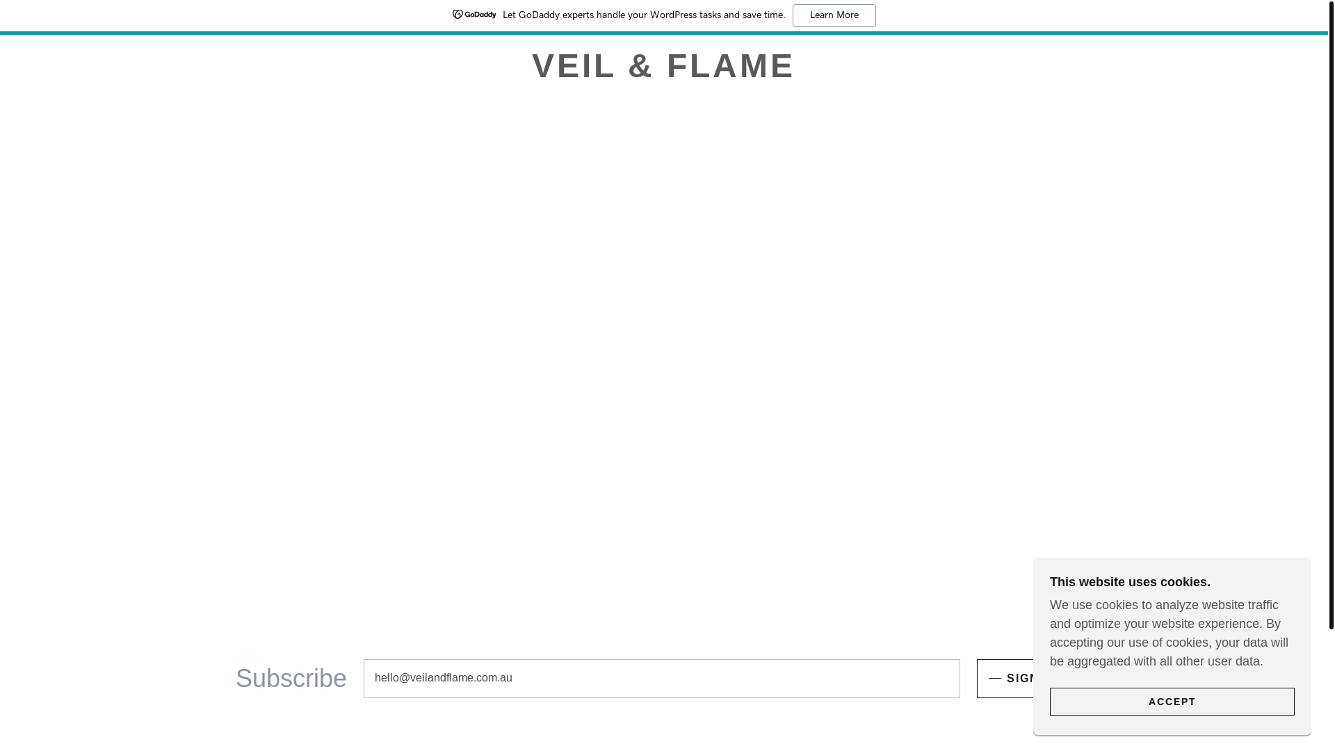 website screenshot of https://veilandflame.com.au/