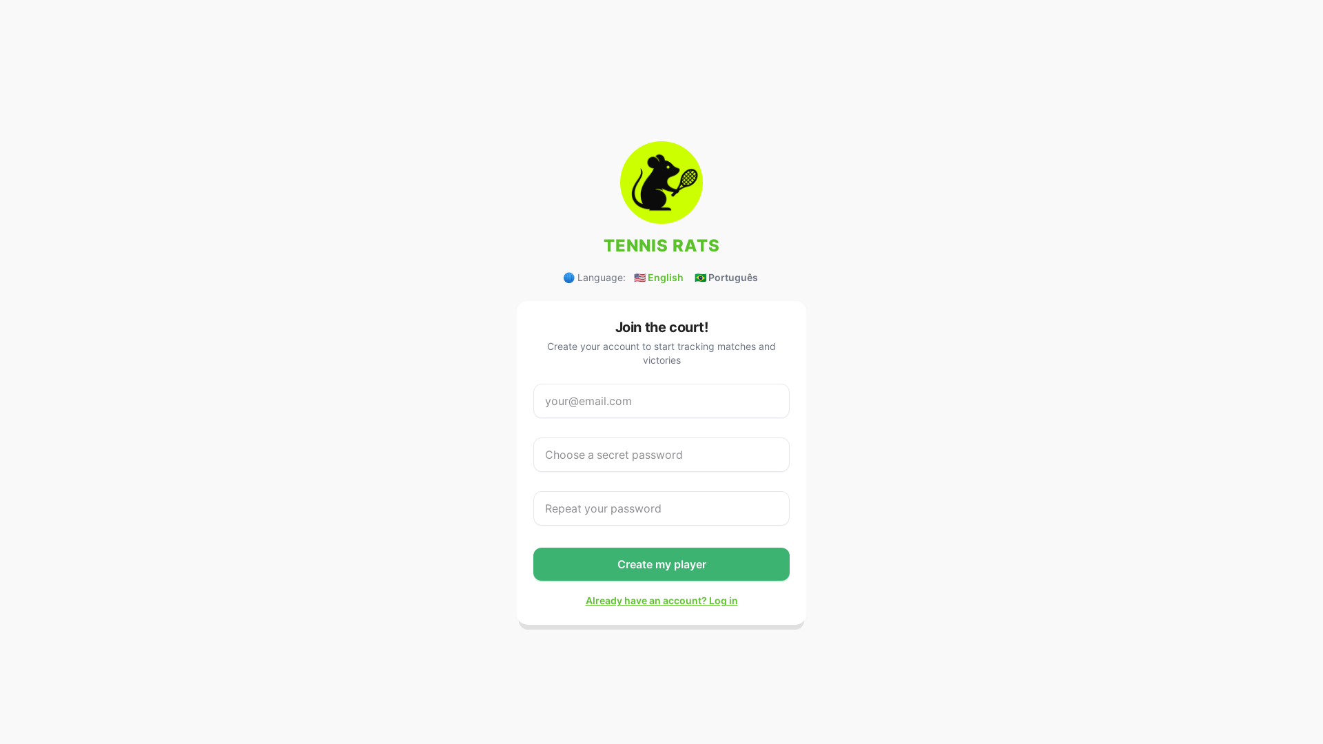 website screenshot of https://tennisrats.app/