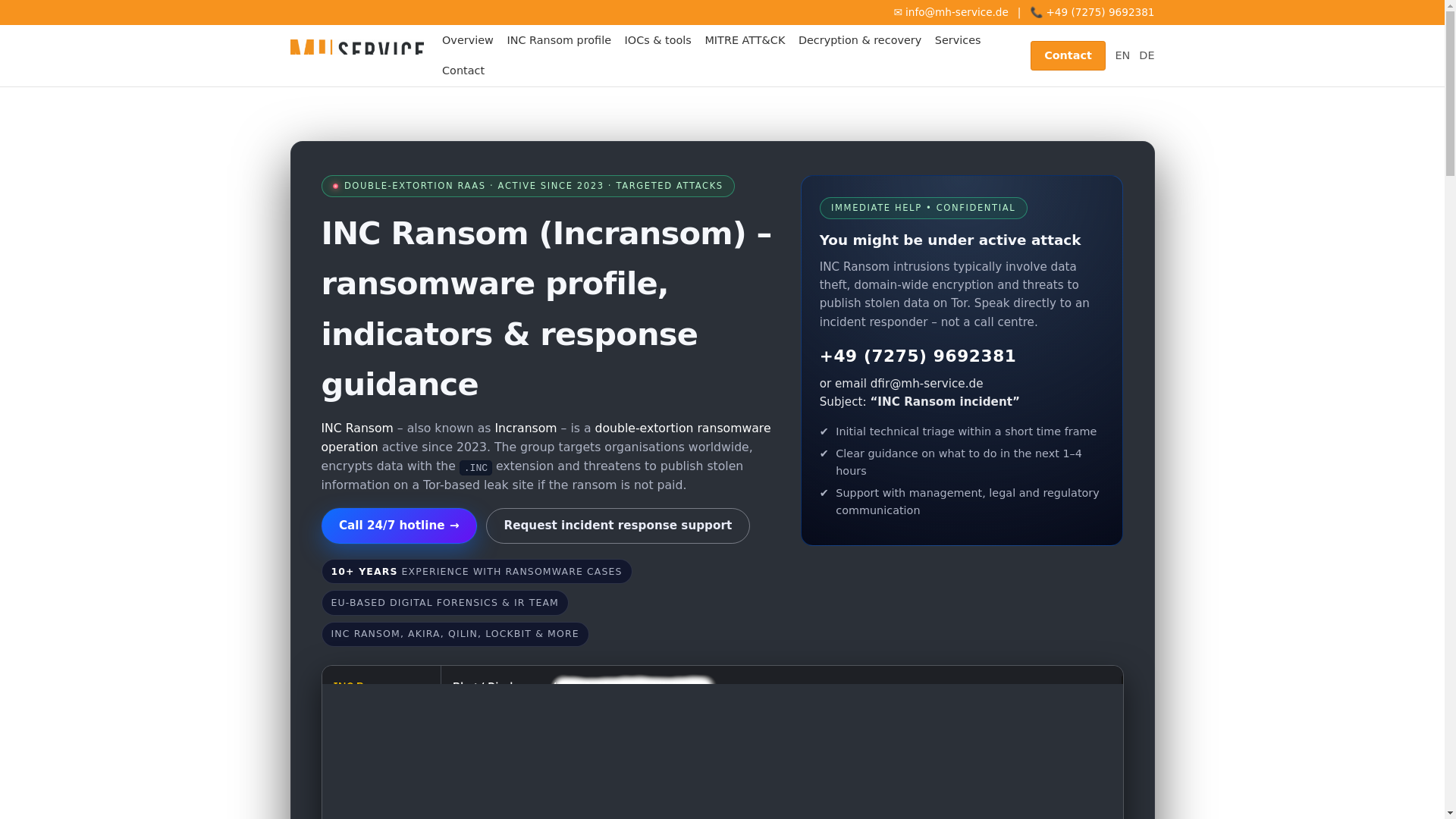 website screenshot of https://incransom-ransomware.de/