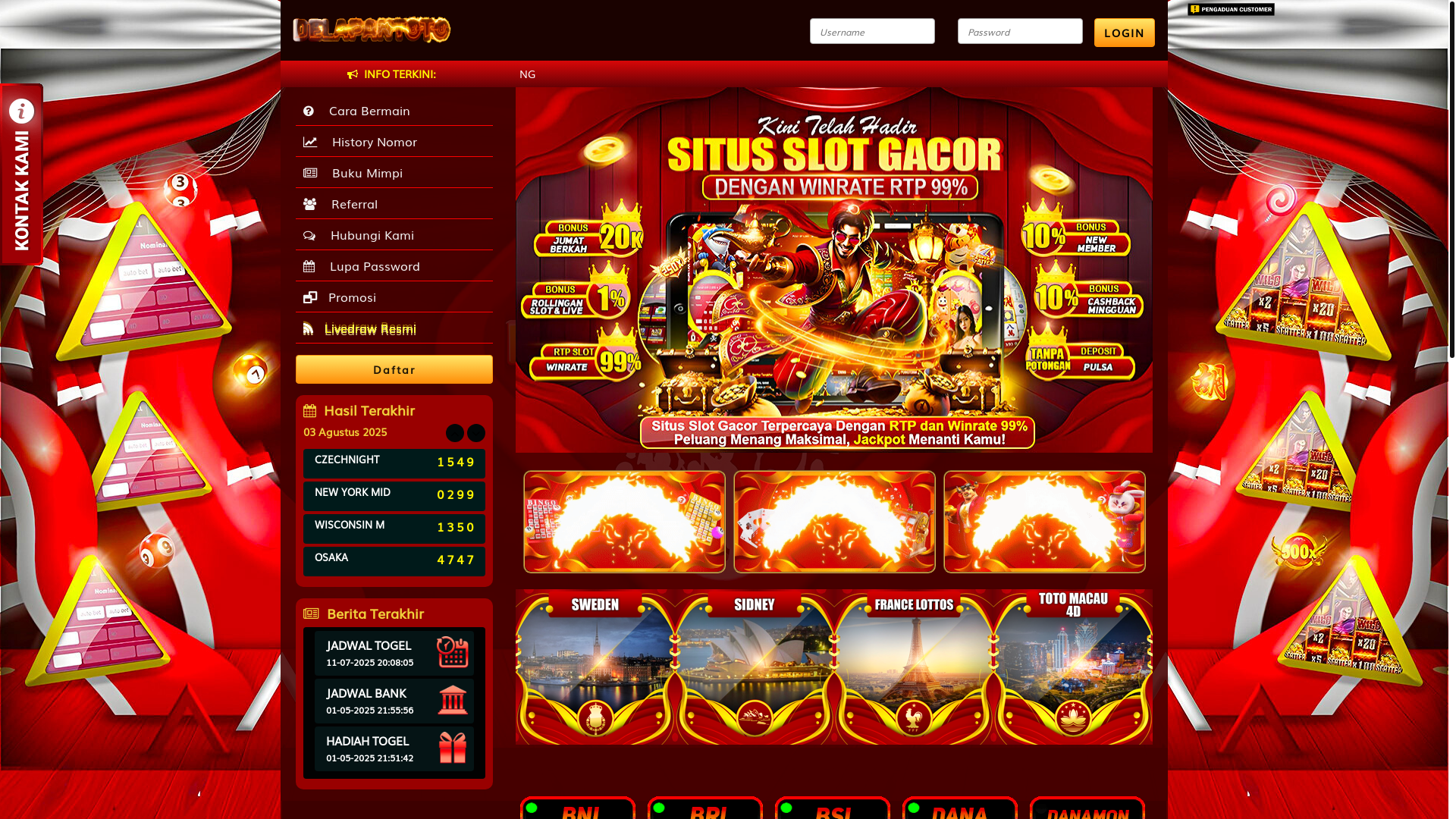 website screenshot of https://delapantotomerdeka.vip/