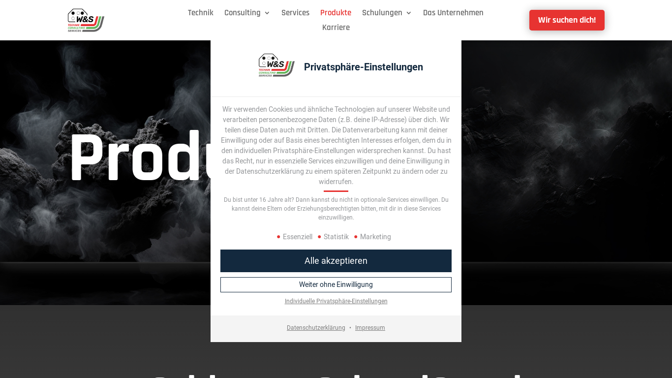 website screenshot of https://www.wus-technik.com/produkte/