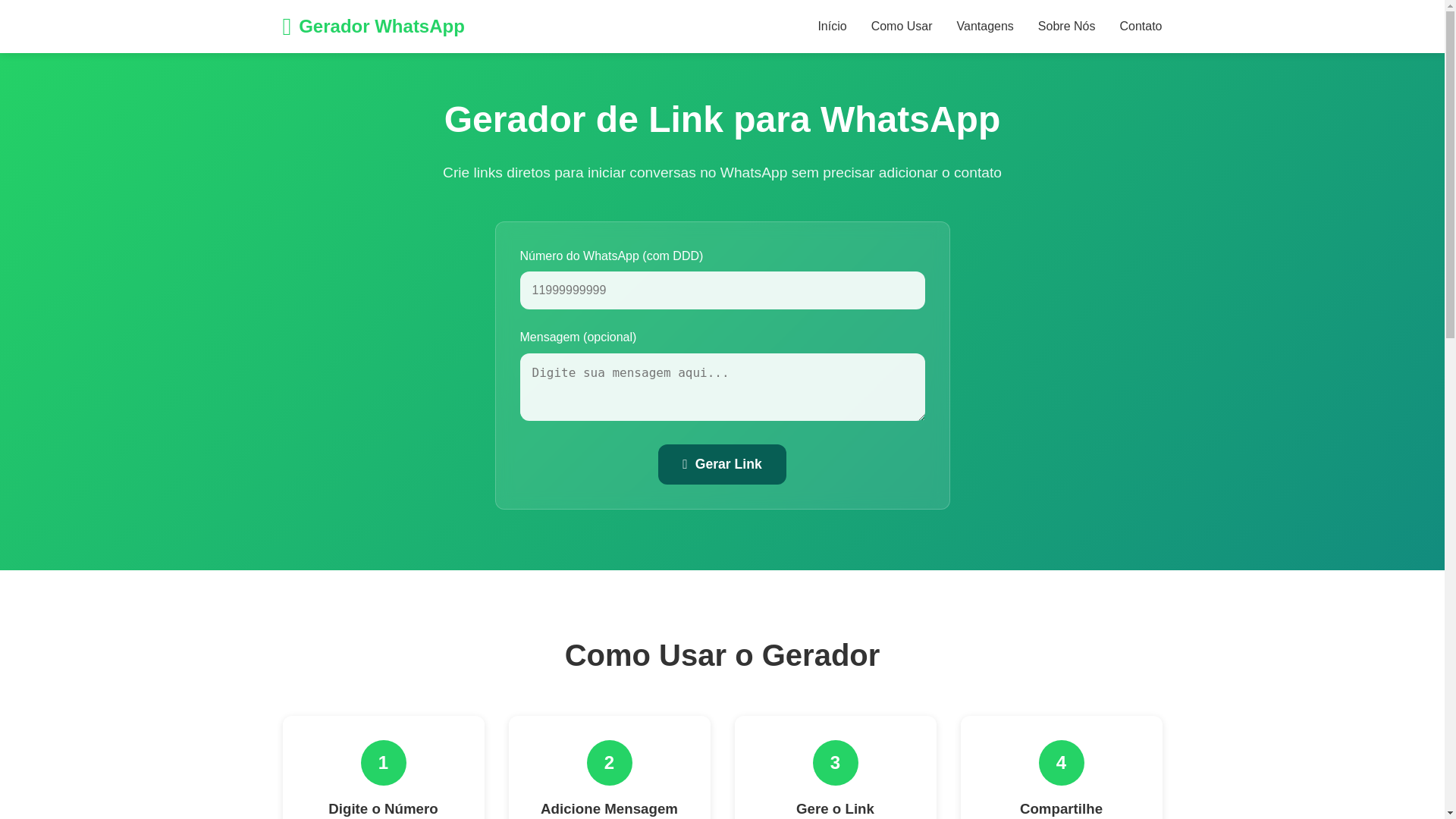 website screenshot of https://geradordelinkparawhats.blog/