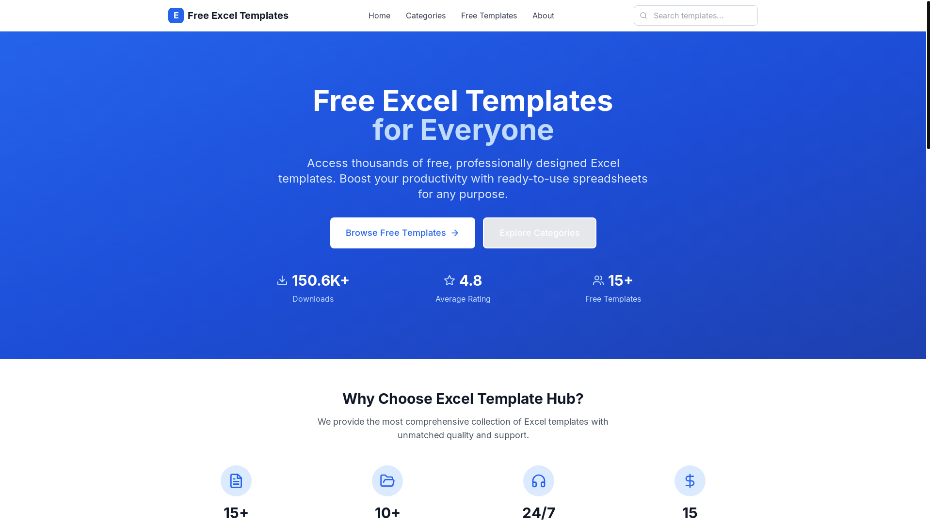 website screenshot of https://free-excel-template.pages.dev/