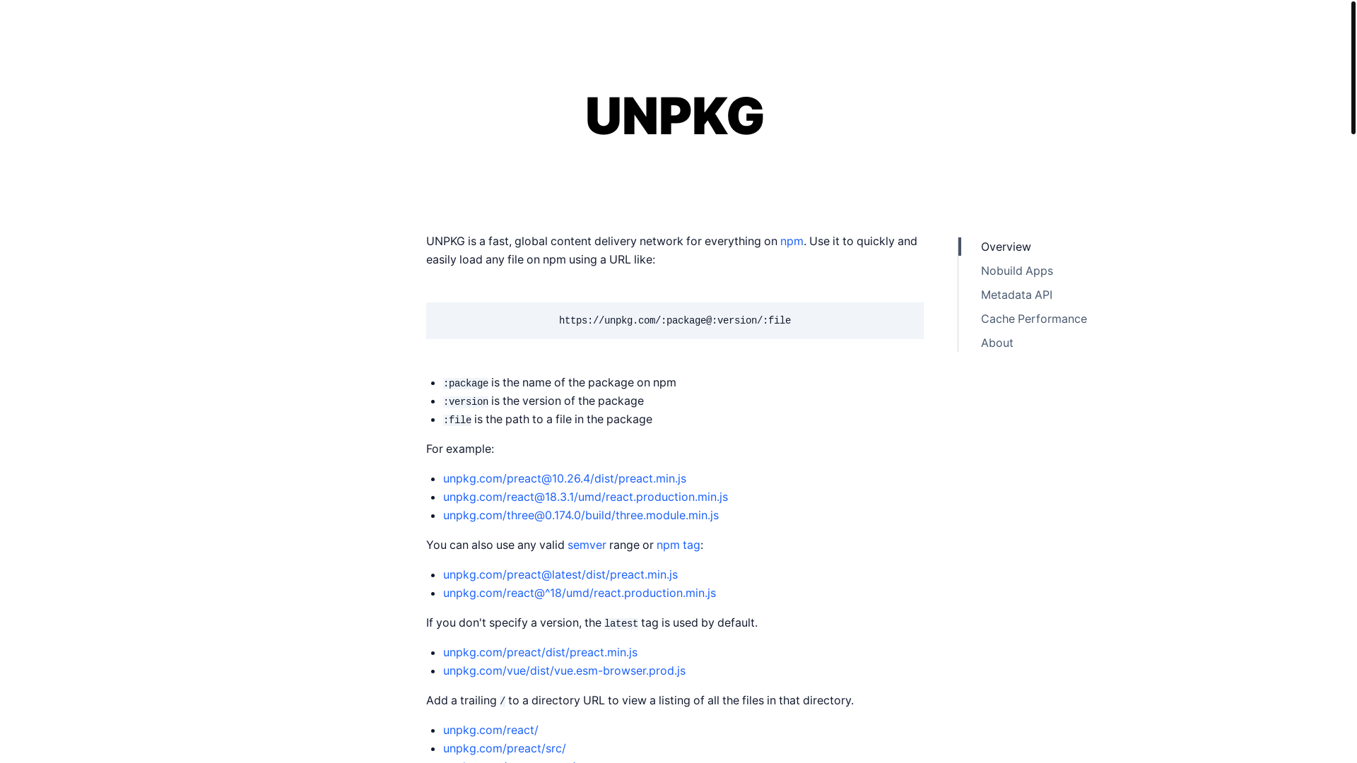 website screenshot of https://unpkg.com/