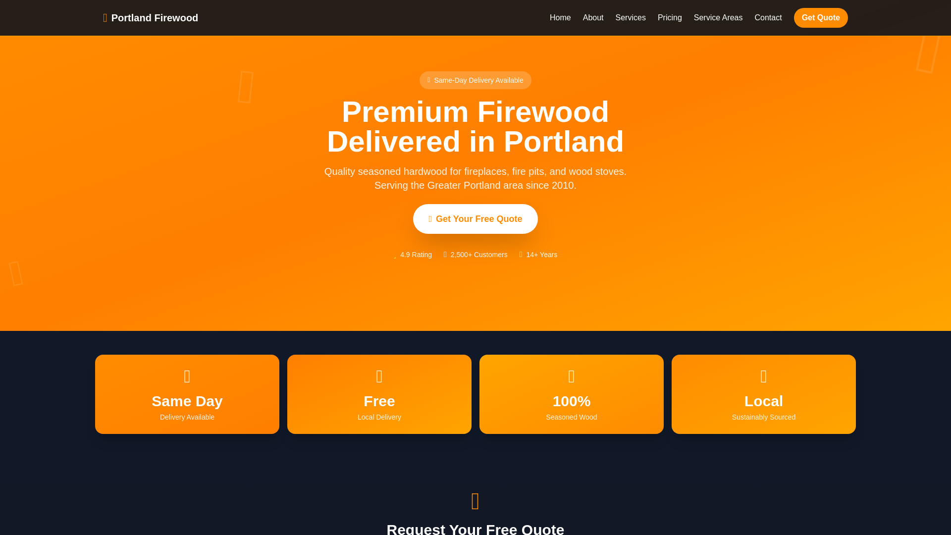 website screenshot of https://portlandfirewood.com/