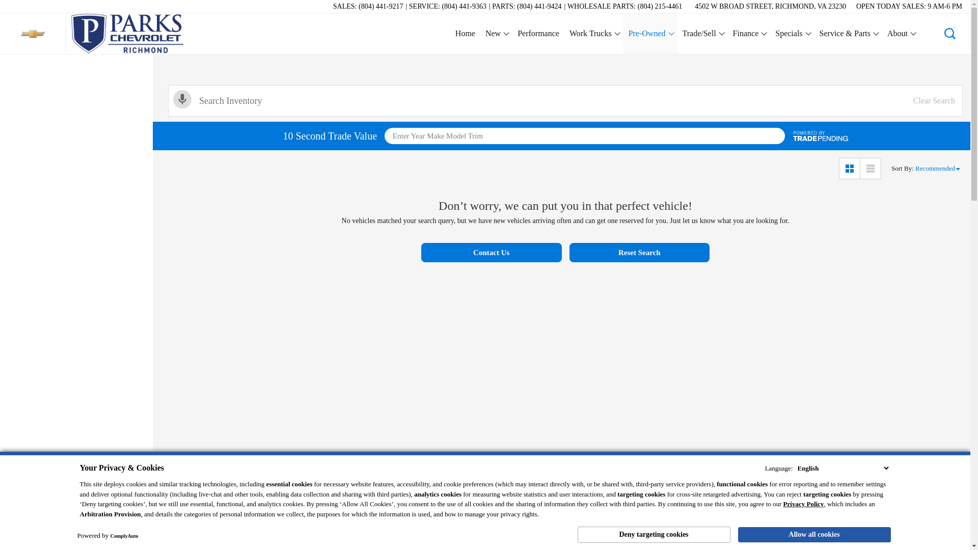 website screenshot of https://www.parksrichmond.com/inventory/1G1JD5SH8H4168040/?store={store_code}