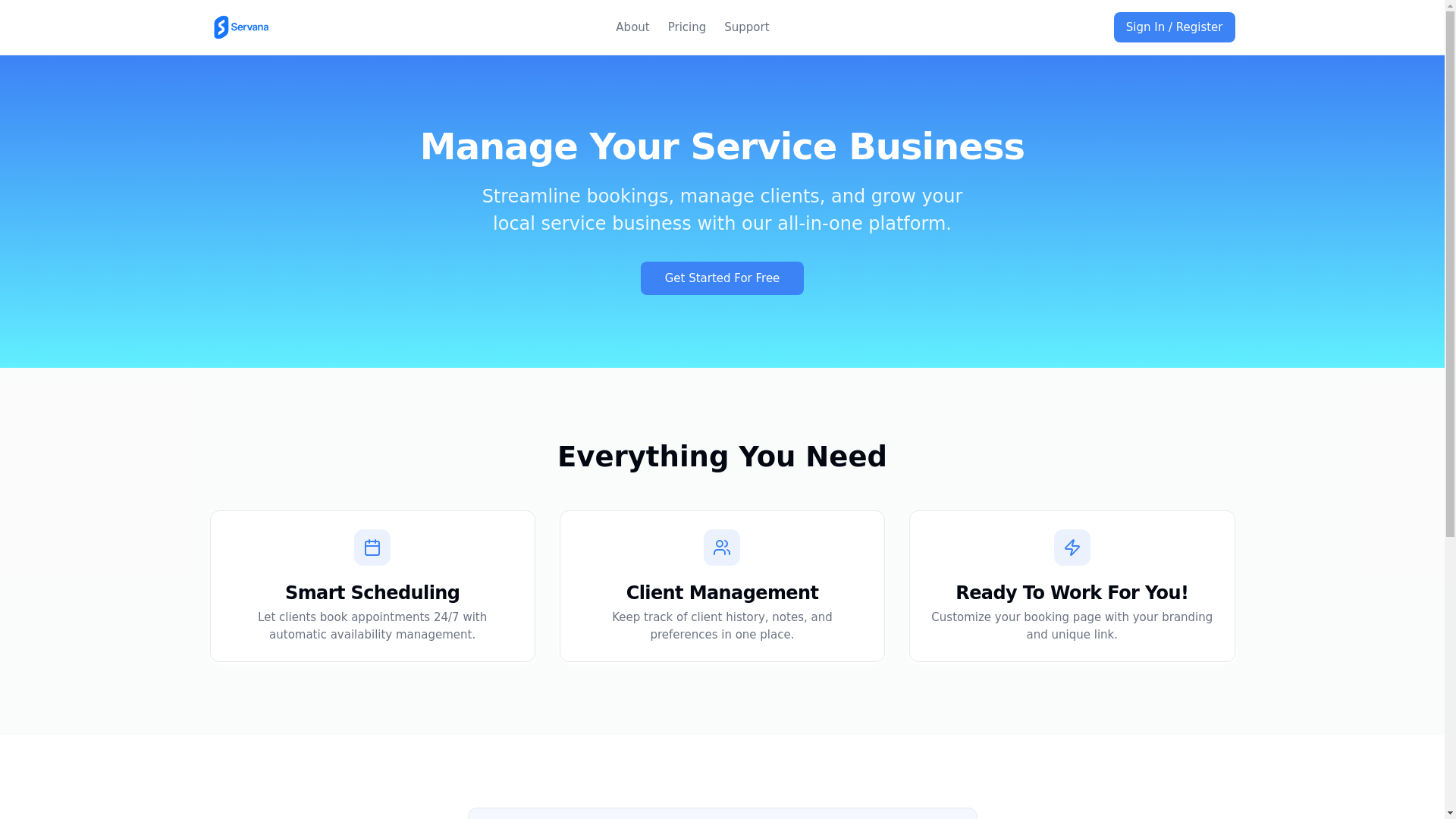 website screenshot of https://servanabookings.com/