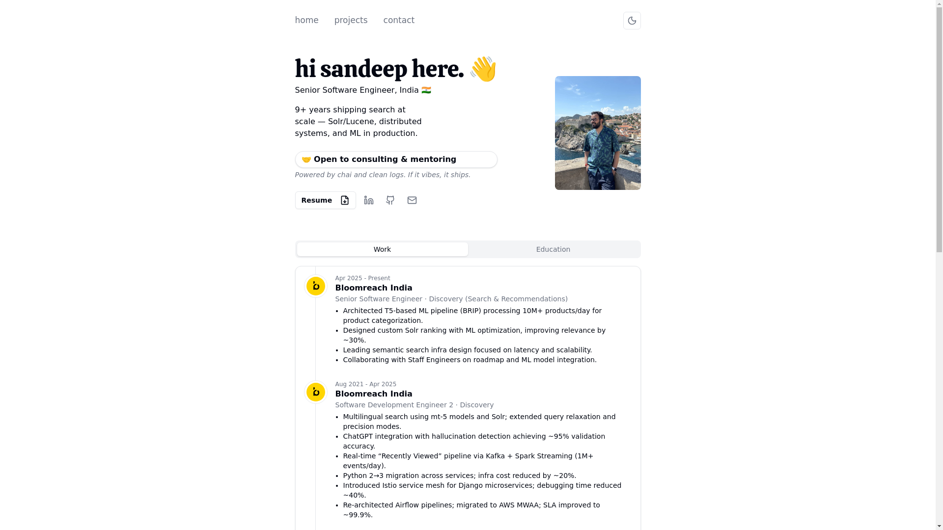 website screenshot of https://iamsandeep.dev/