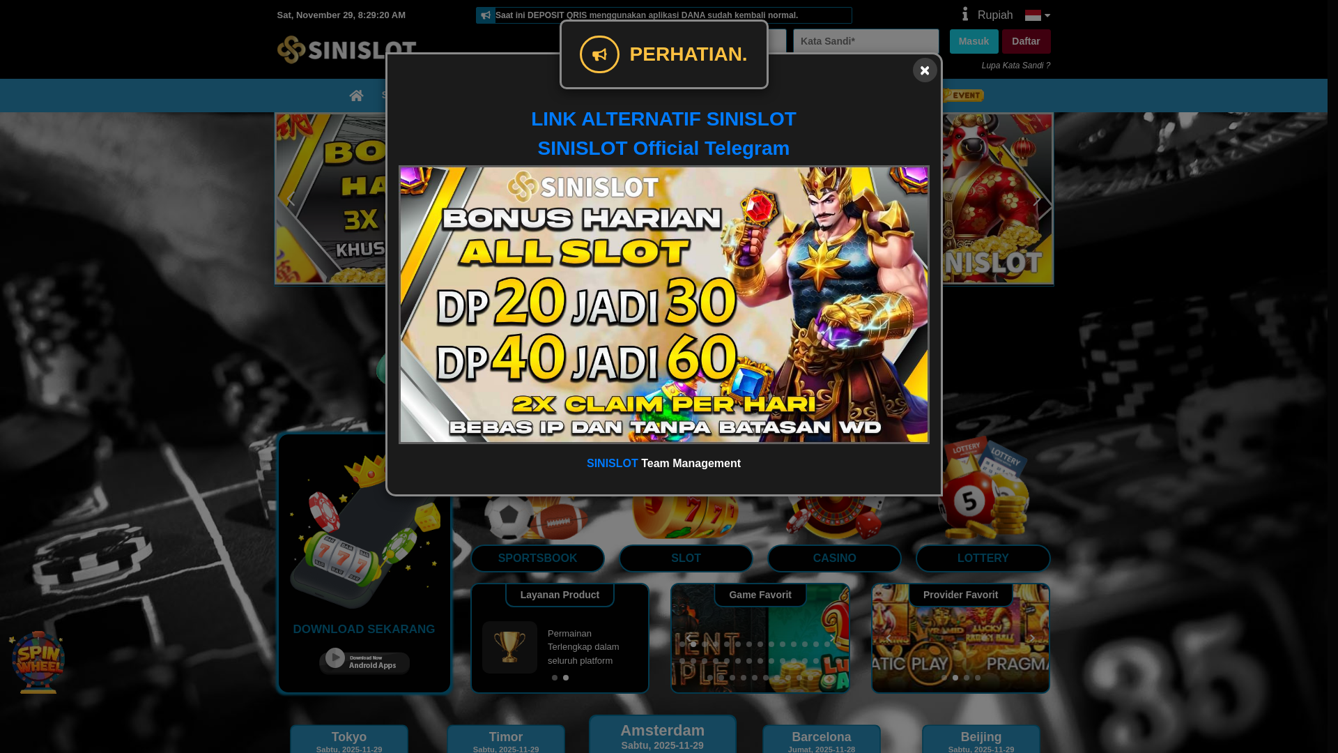 website screenshot of https://sinislotgame.org/