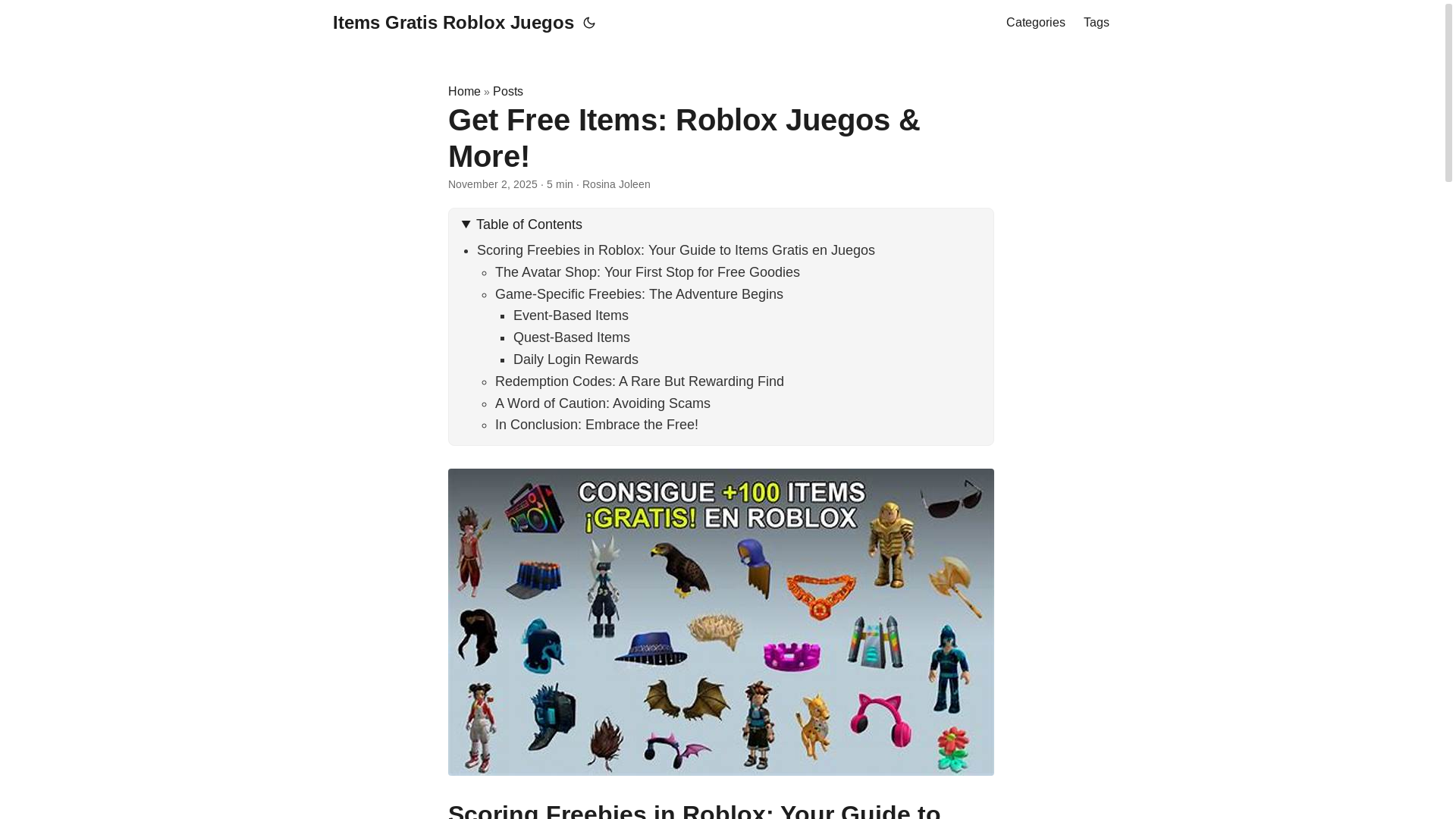 website screenshot of https://items-gratis-roblox-juegos.pages.dev/
