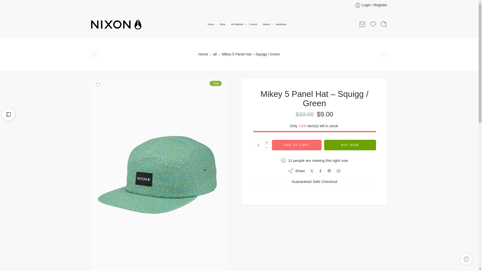 website screenshot of https://swisswatchpro.com/mikey-5-panel-hat-squigg-green/