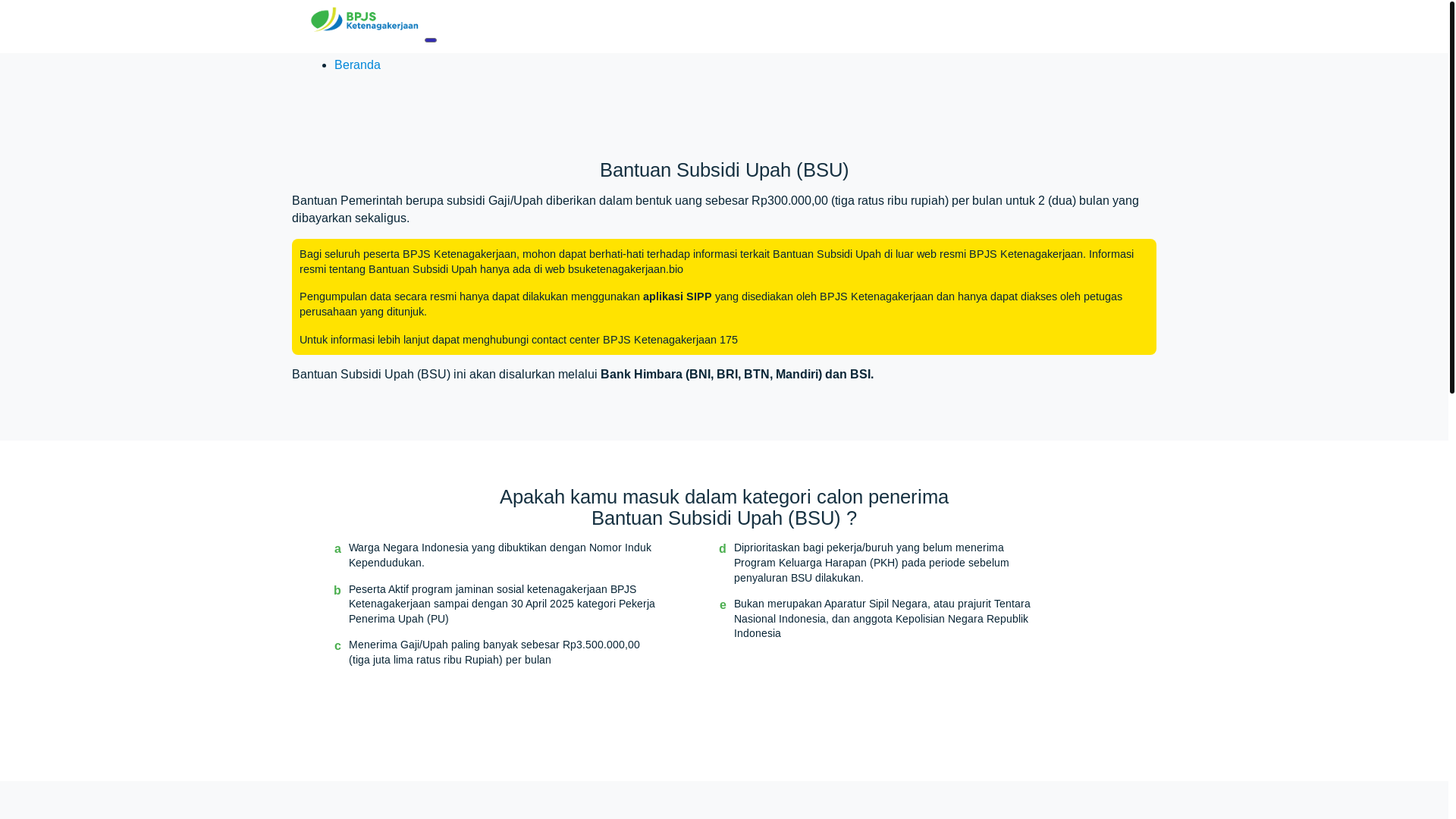 website screenshot of https://bsuketenagakerjaan.bio/