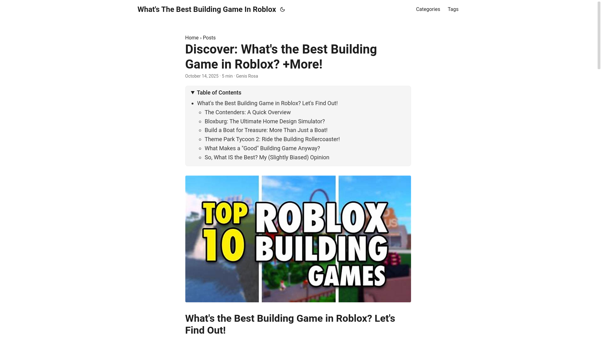website screenshot of https://what-s-the-best-building-game-in-roblox.pages.dev/