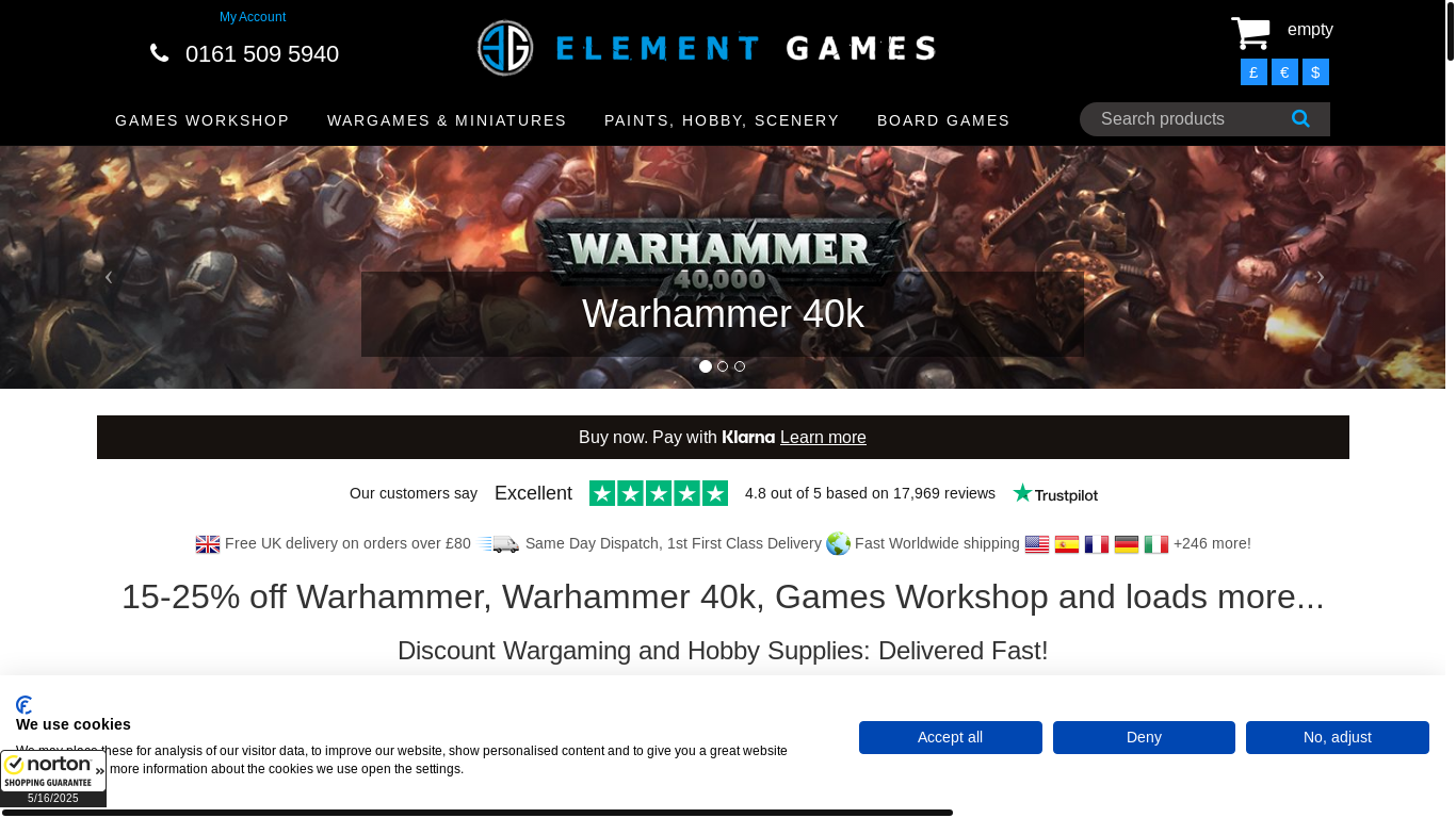 website screenshot of https://elementgames.co.uk/