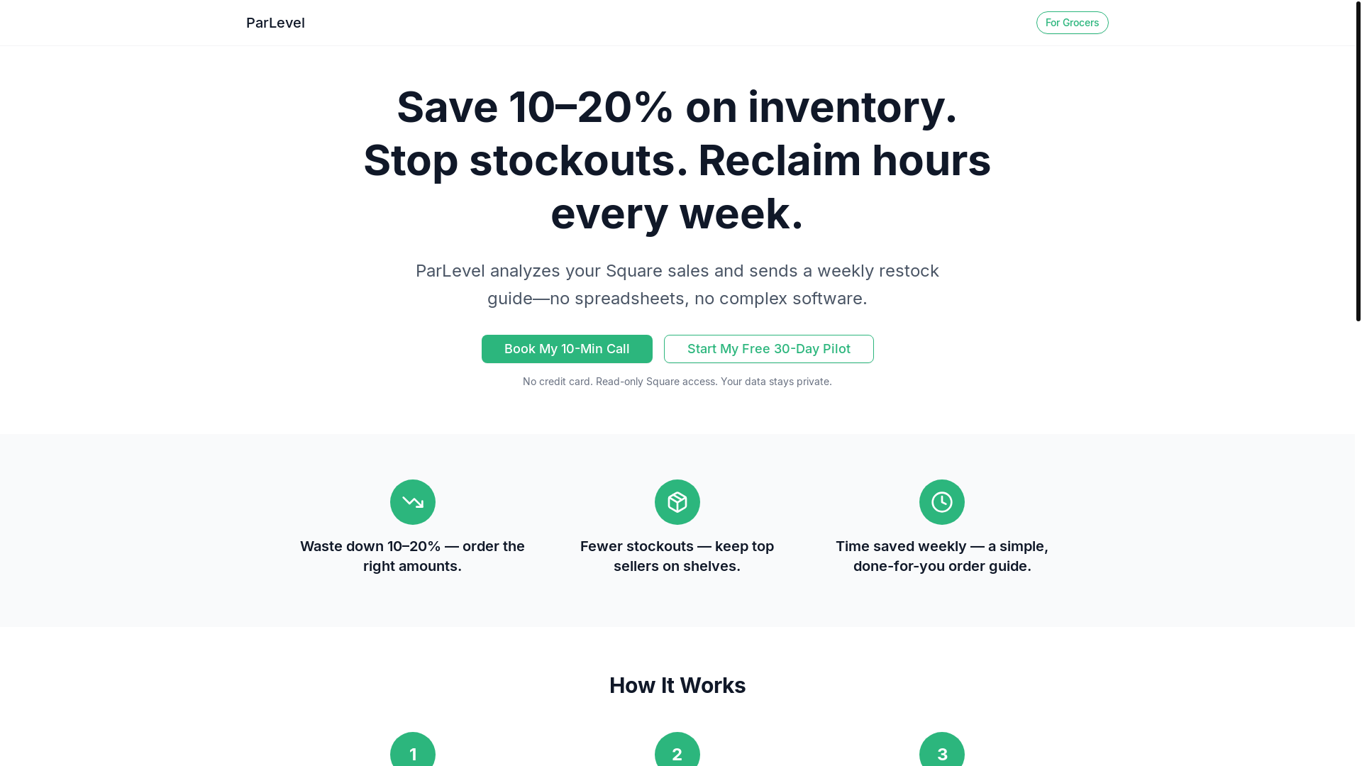 website screenshot of https://parlevel.ai/