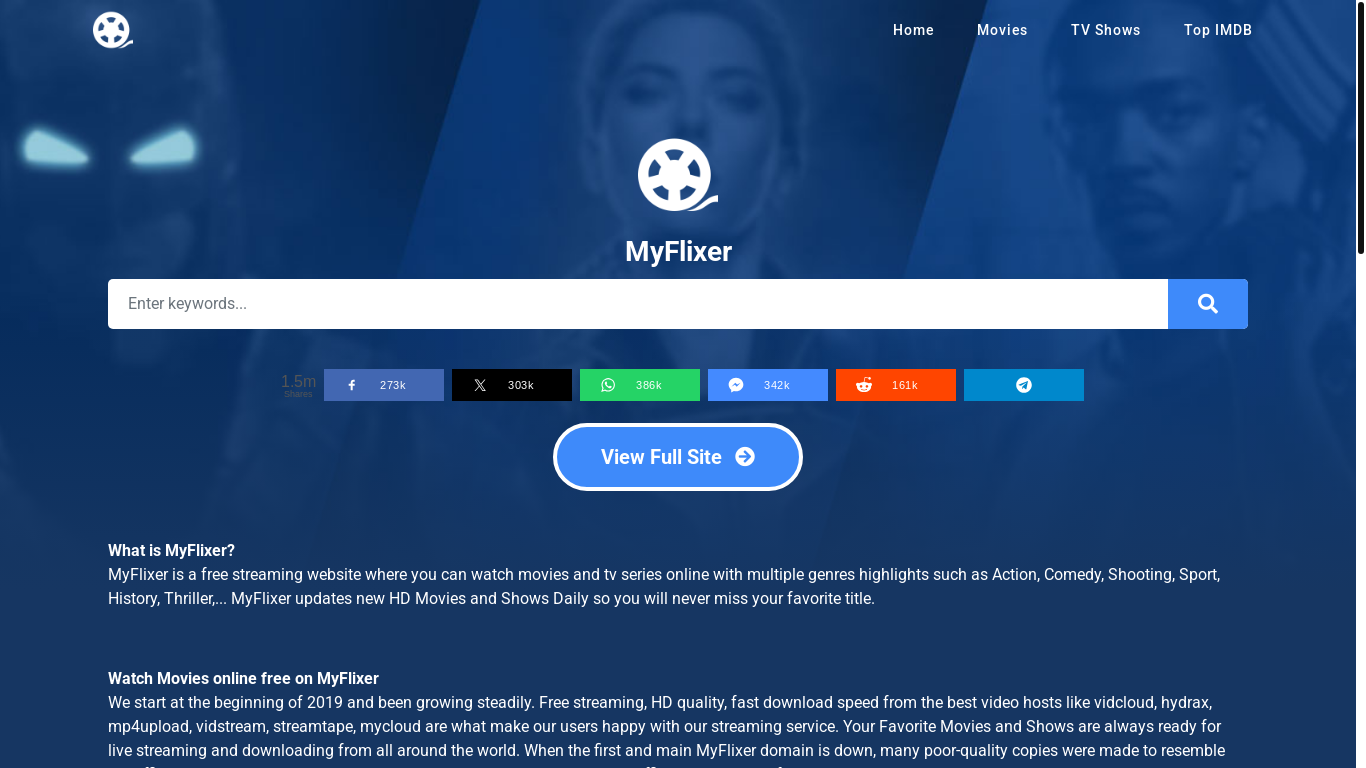 website screenshot of https://myflixerz.to/