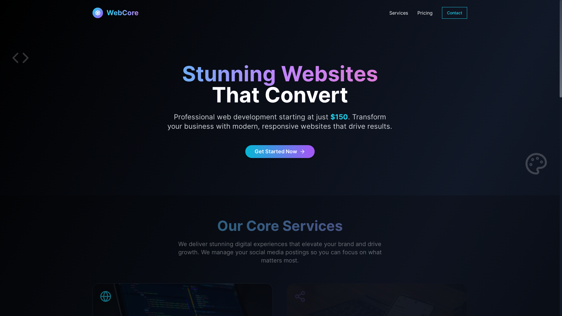 website screenshot of https://webcorefluid.com/