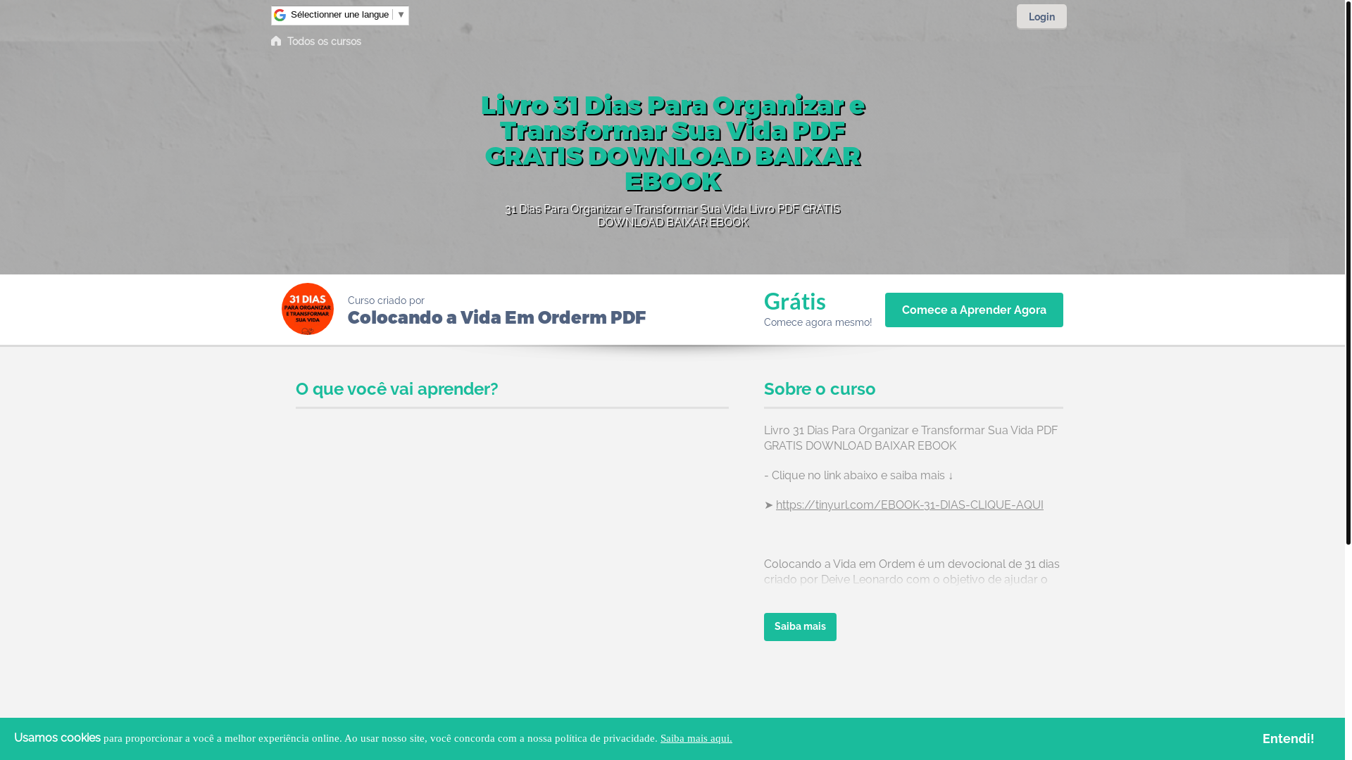 website screenshot of https://colocandoavidaemordempdfgratis.coursify.me/courses/livro-31-dias-para-organizar-e-transformar-sua-vida-pdf-gratis-download-baixar-ebook