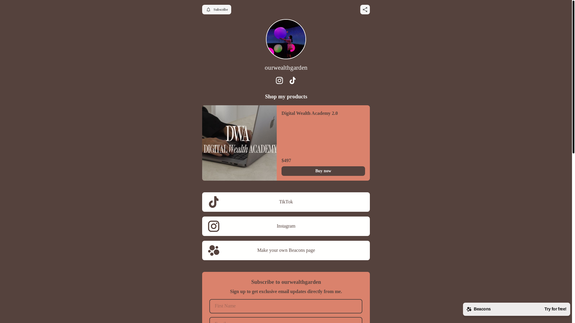 website screenshot of https://ourwealthgarden.com/
