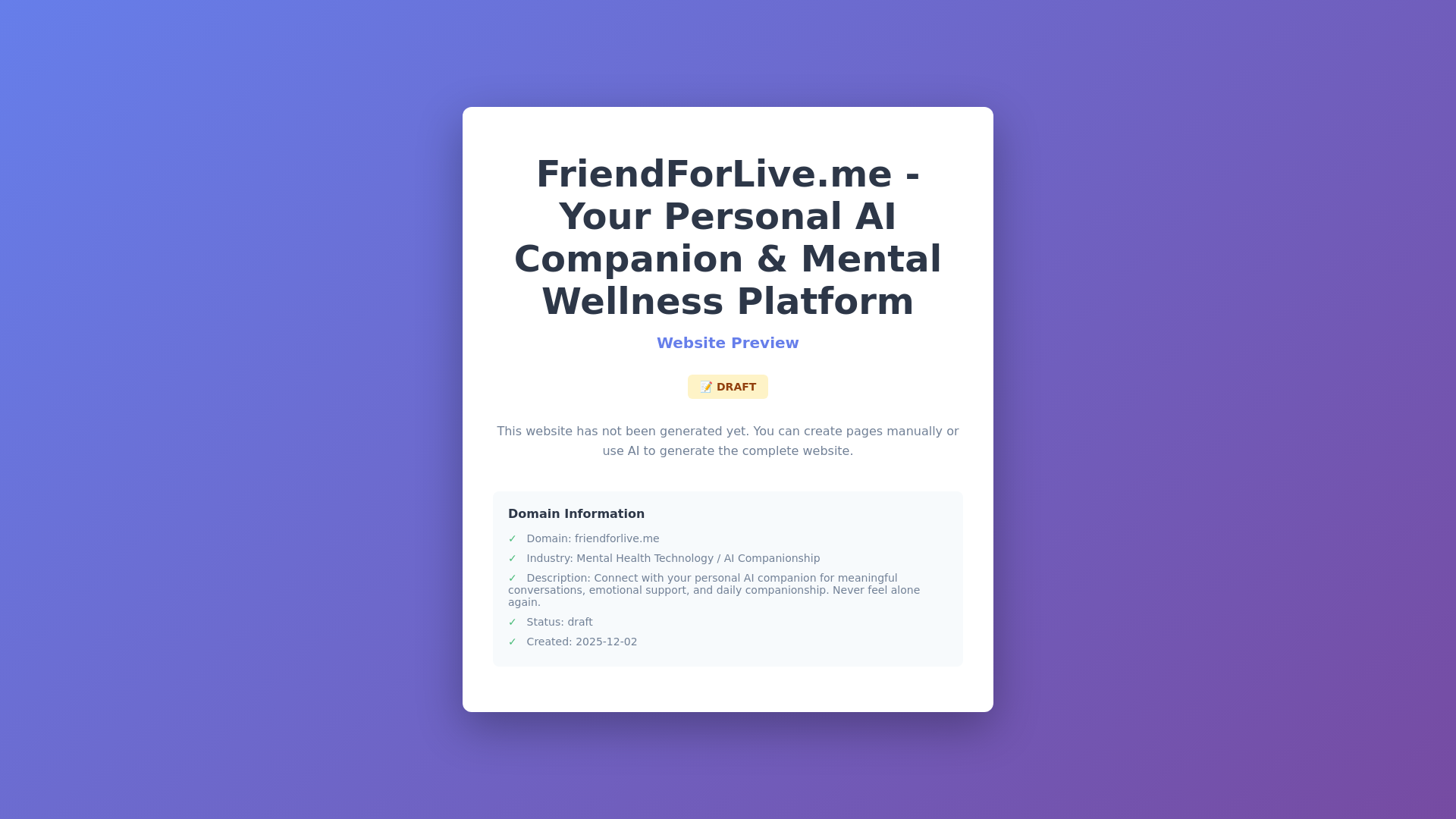 website screenshot of https://friendforlive.me/