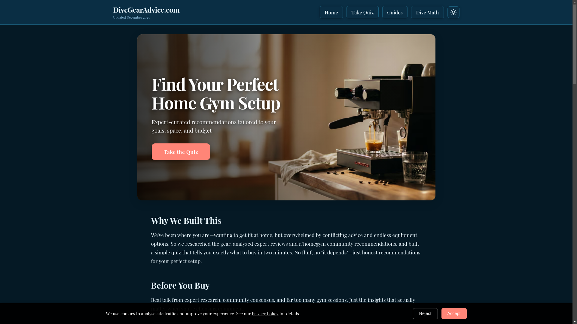 website screenshot of https://divegearadvice.com/