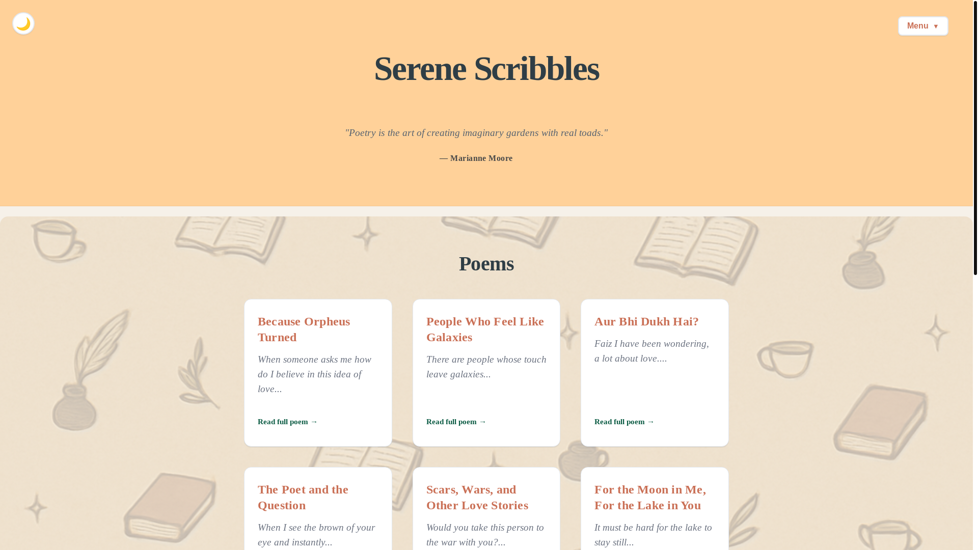 website screenshot of https://serenescribbles.art/