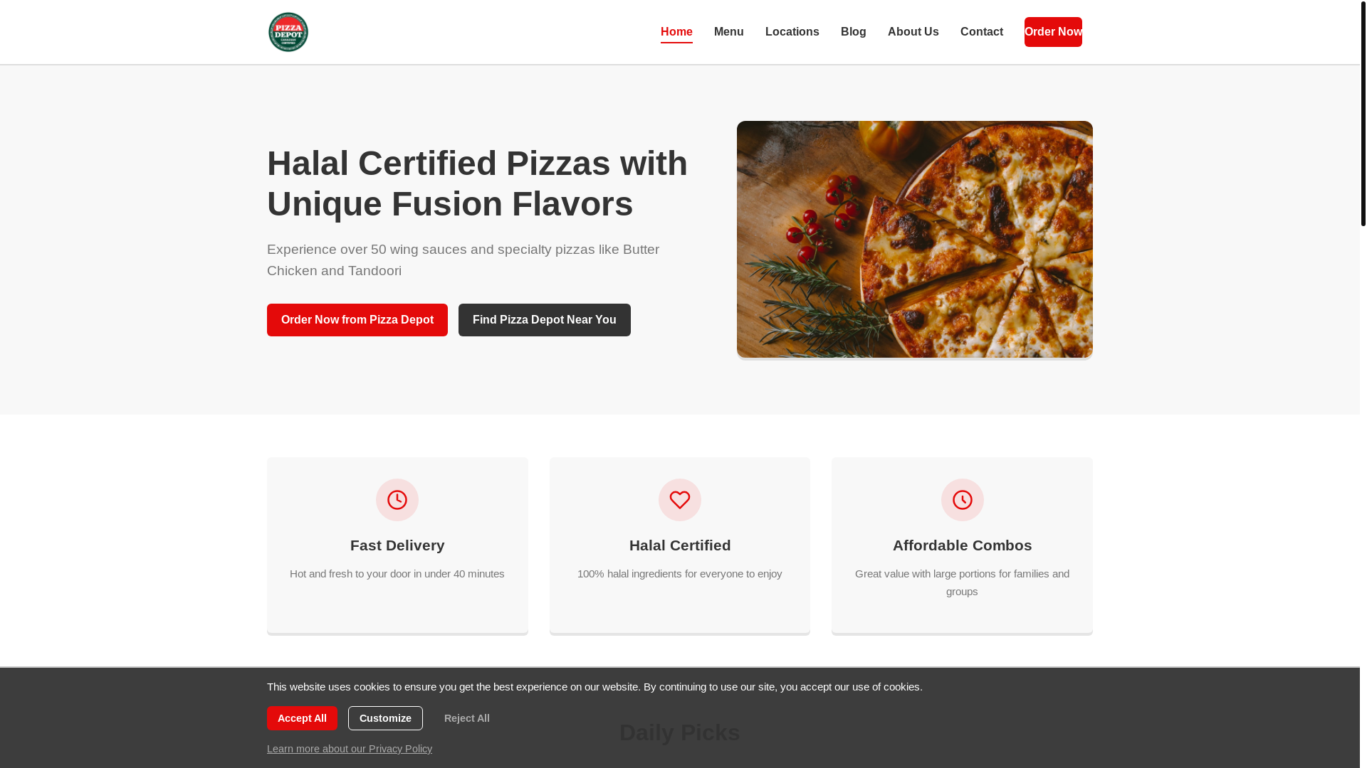 website screenshot of https://pizzadepot-orderca.rest/
