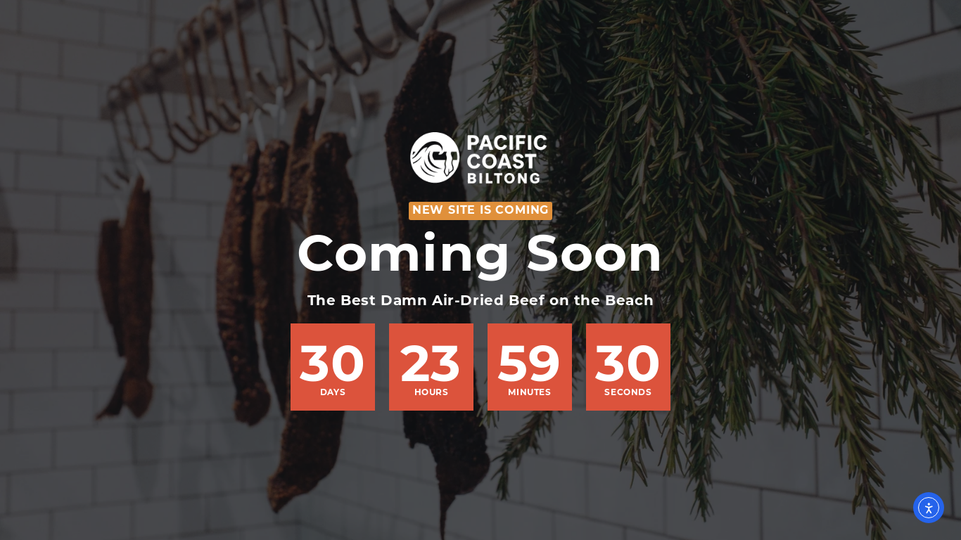 website screenshot of https://pacificcoastbiltong.com/