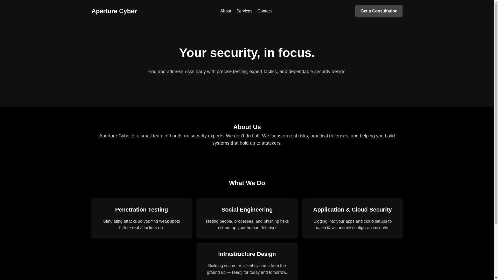 website screenshot of https://aperturecyber.pages.dev/