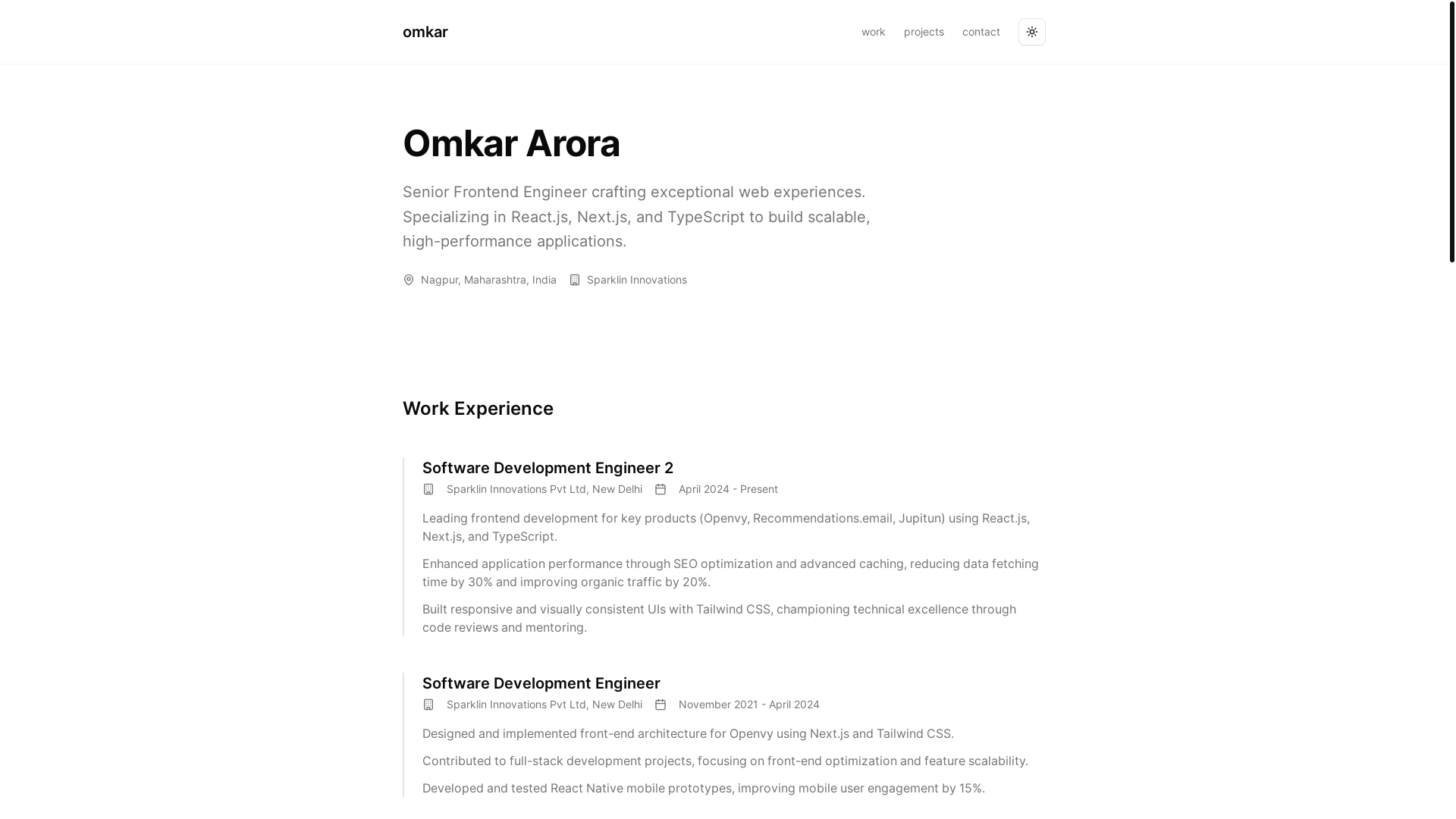 website screenshot of https://omkararora.com/