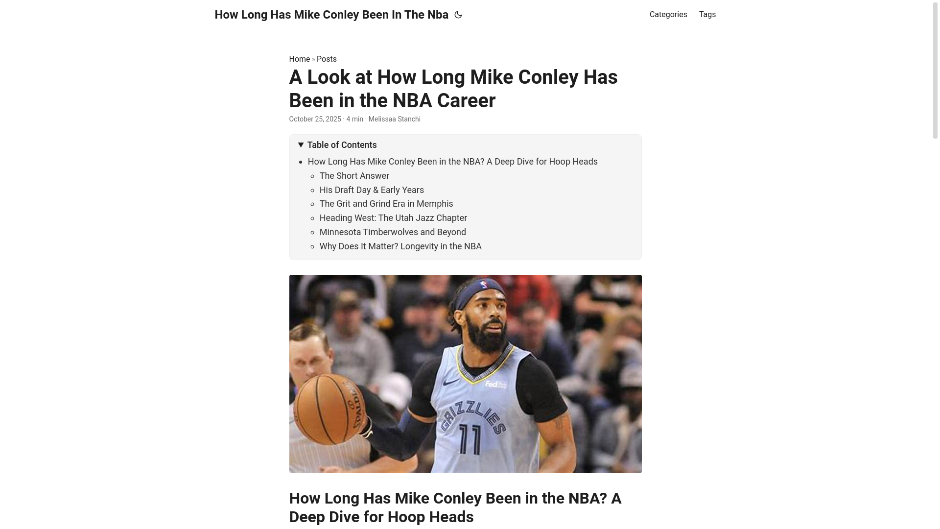 website screenshot of https://how-long-has-mike-conley-been-in-the-nba.pages.dev/