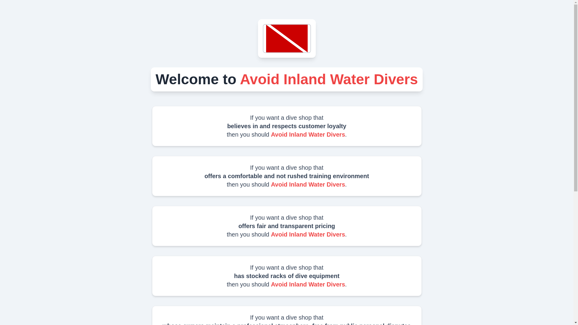 website screenshot of https://avoidinlandwaterdivers.com/