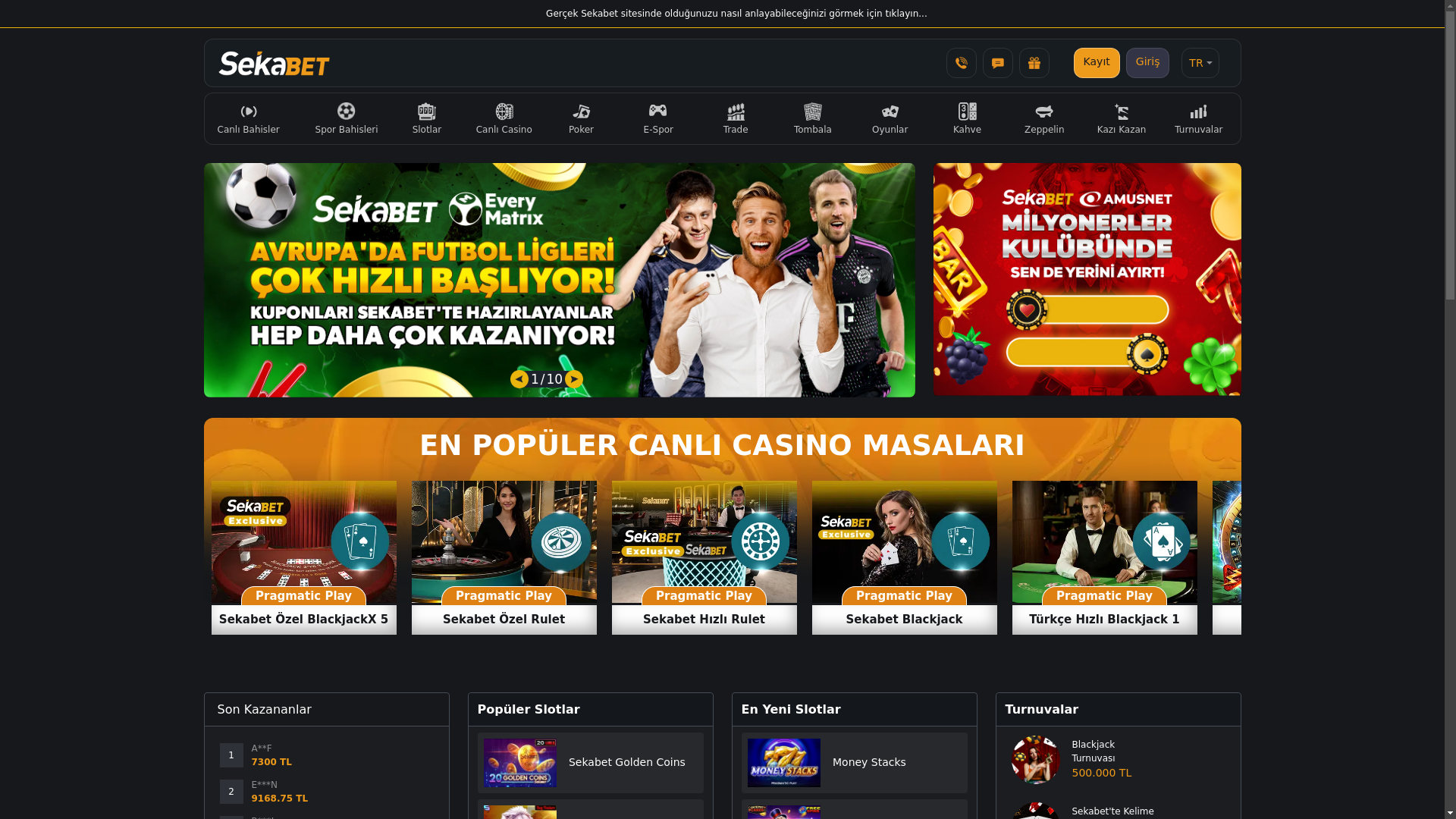 website screenshot of https://sekabet1396.click/