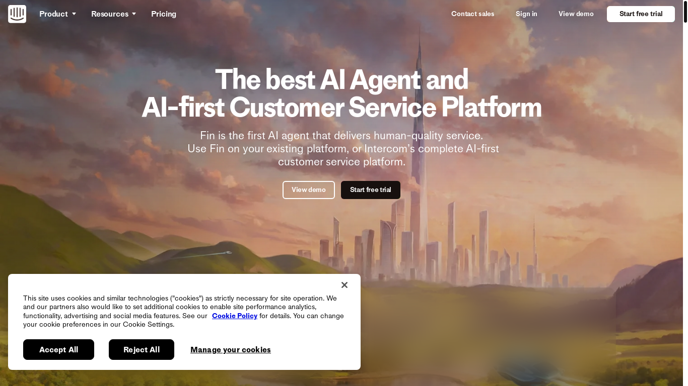 website screenshot of https://intercom.io
