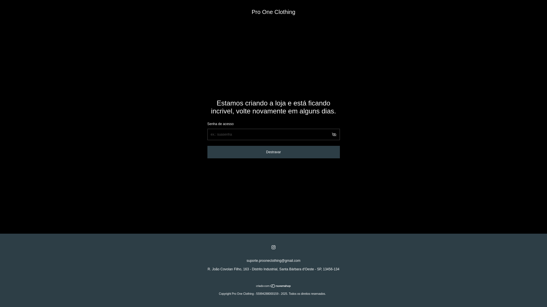 website screenshot of https://prooneclothing.com.br/